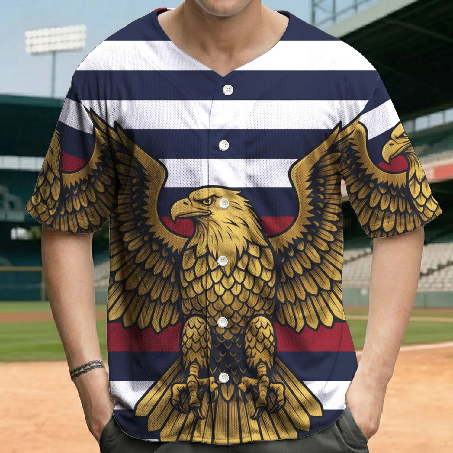 Golden Eagle Red White Blue Stripes - Independence Day Gift for Veterans Baseball Jersey - 1