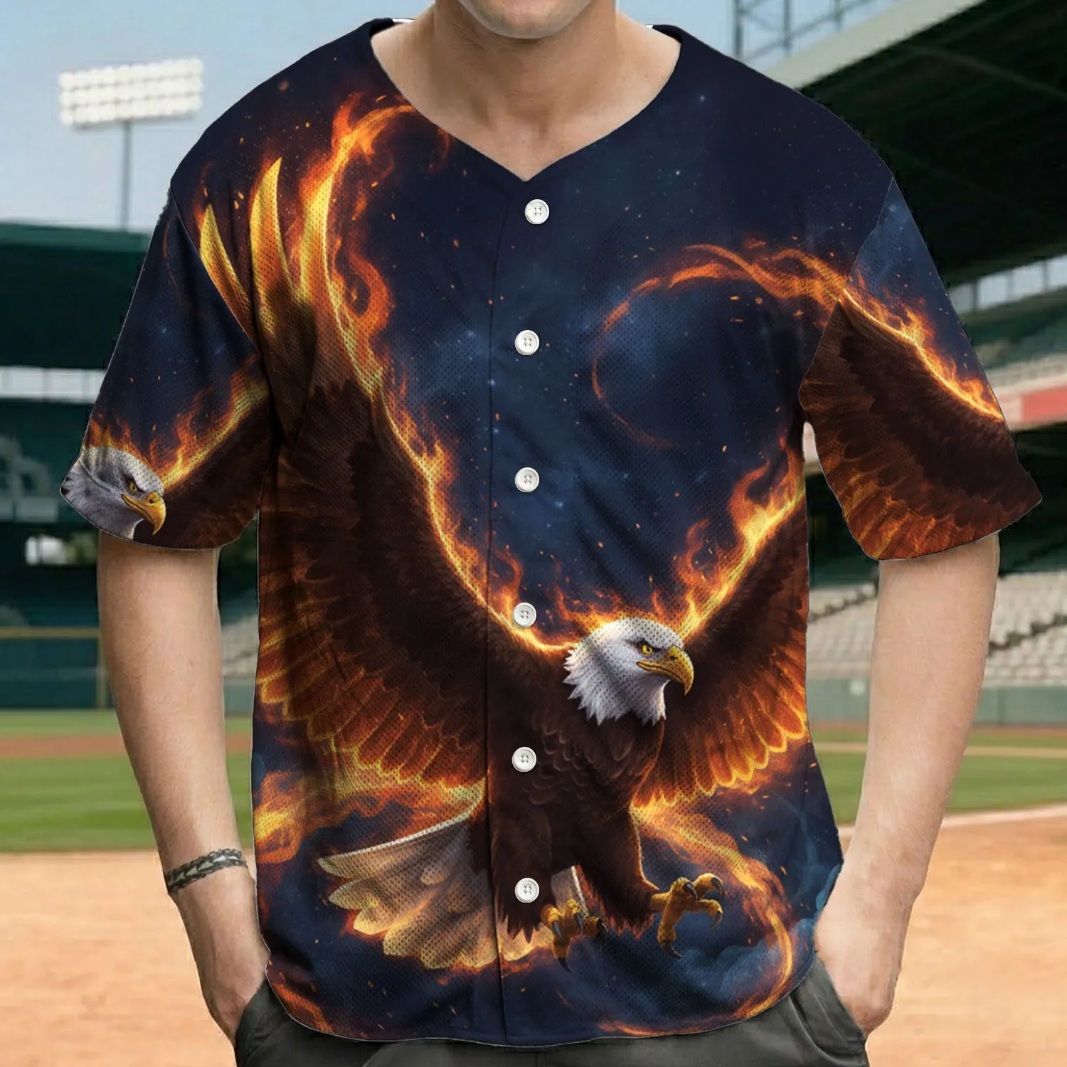 Bald Eagle Fiery Wings, Cosmic Stardust - Wildlife Lover Gift Baseball Jersey - 1