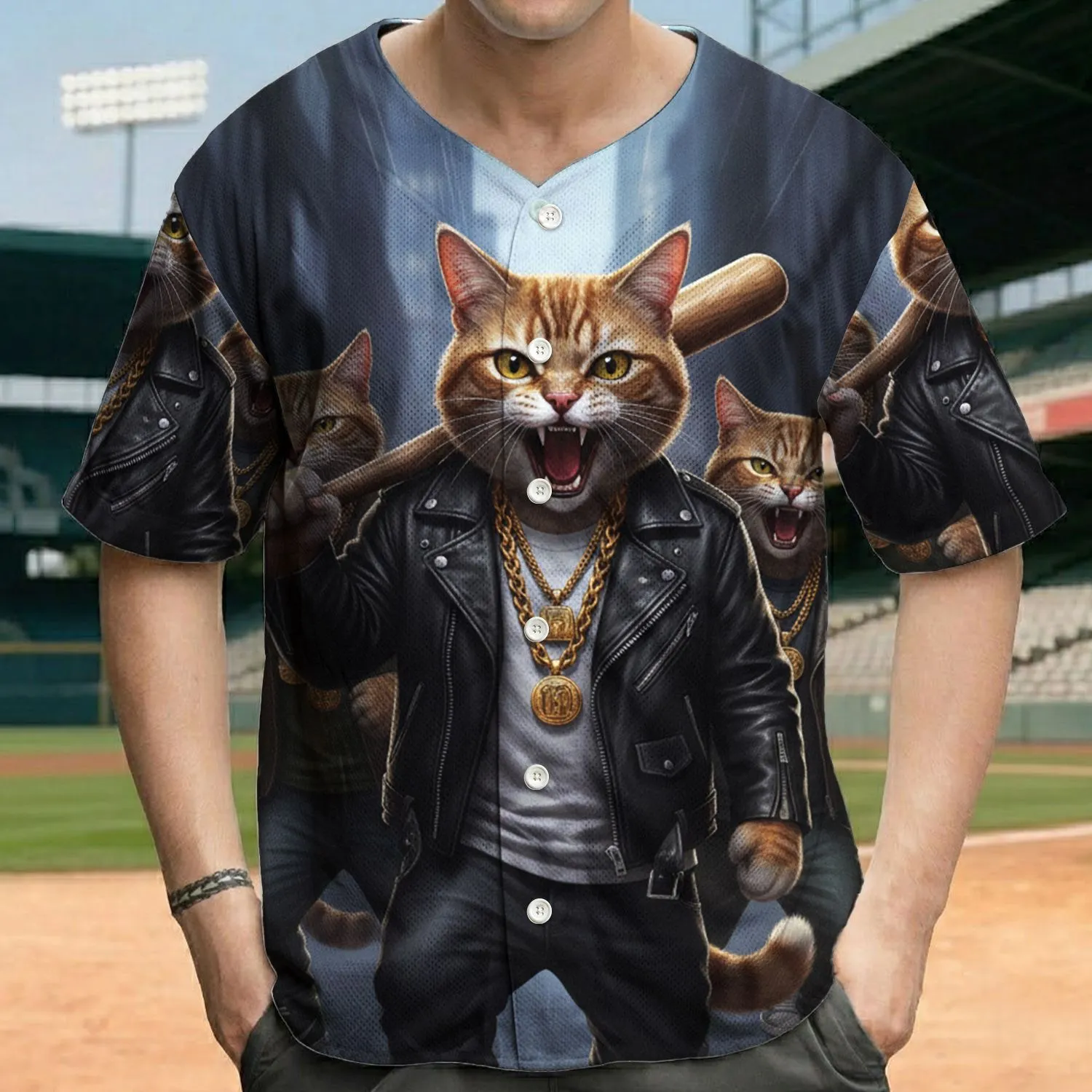 Tabby Cat Street Gang with Baseball Bat - Urban Streetwear Style Gift for Cat Lovers Baseball Jersey - 1