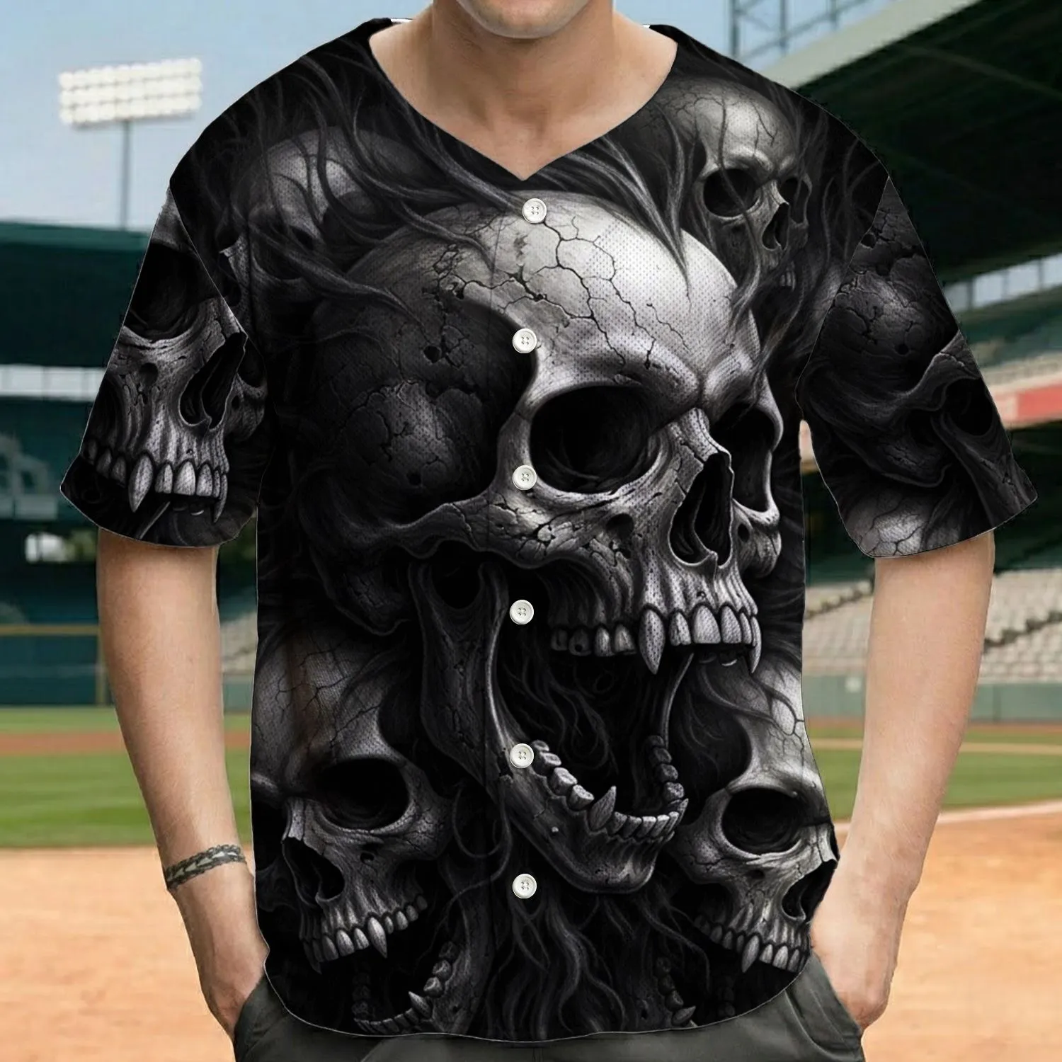 Realistic Screaming Skulls Layered Bone Dark Swirls - Gothic Lifestyle Gift Baseball Jersey - 1