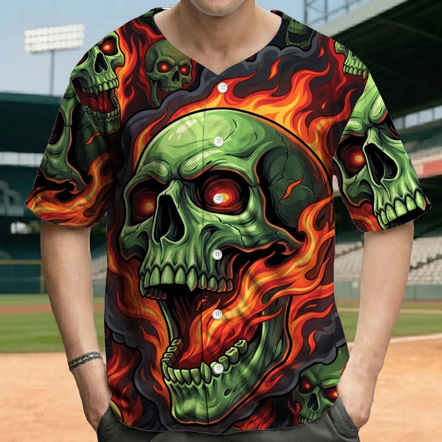 Screaming Green Skull Fiery Red Eyes Dark Smoke - Personal Betrayal Lifestyle Statement Baseball Jersey - 1