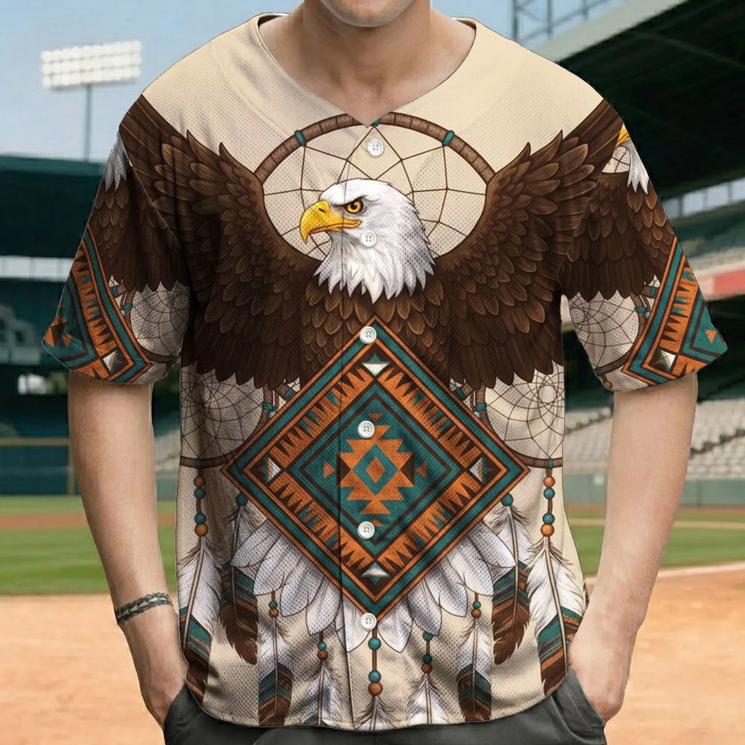 Bald Eagle Dreamcatcher Diamond - Wildlife Lover Spiritual Gift Baseball Jersey - 1