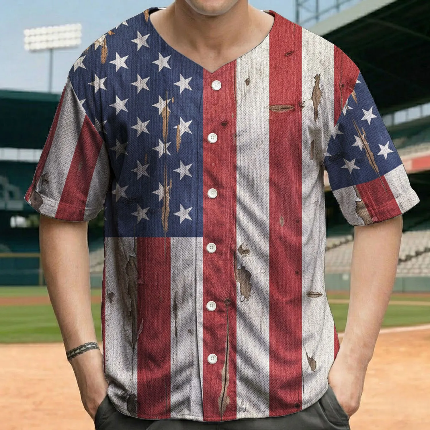 Rustic Distressed American Flag Independence Day Celebration for History Enthusiasts Baseball Jersey - 1