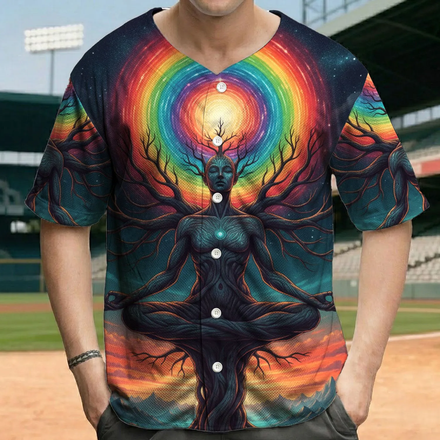 Mystical Rooted Tree Figure Cosmic Vortex Alien Desert - Fantasy Lover Gift Baseball Jersey - 1