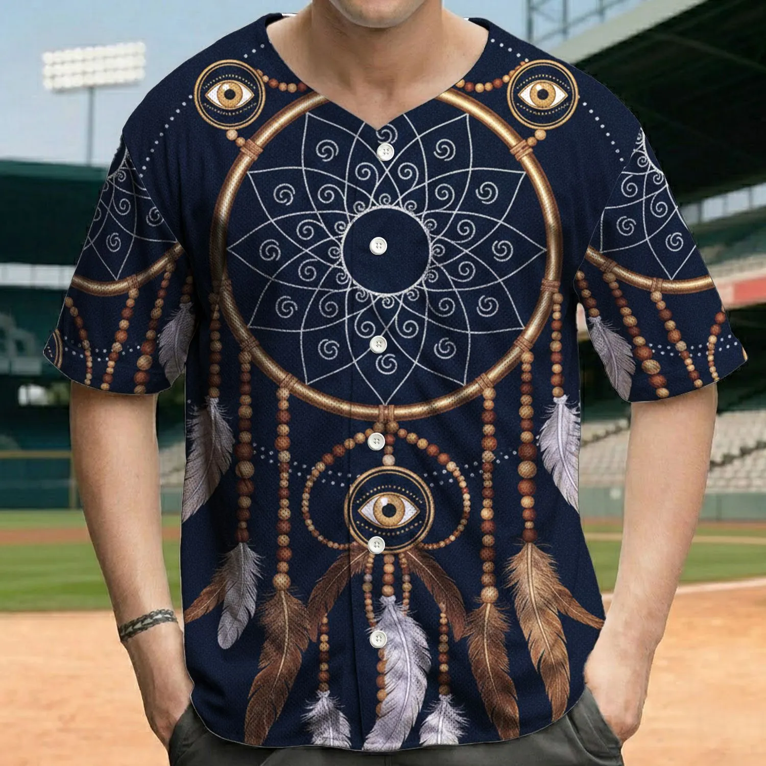 Ornate Dreamcatcher All-Seeing Eye - Boho Lifestyle Gift for Spiritual Seeker Baseball Jersey - 1