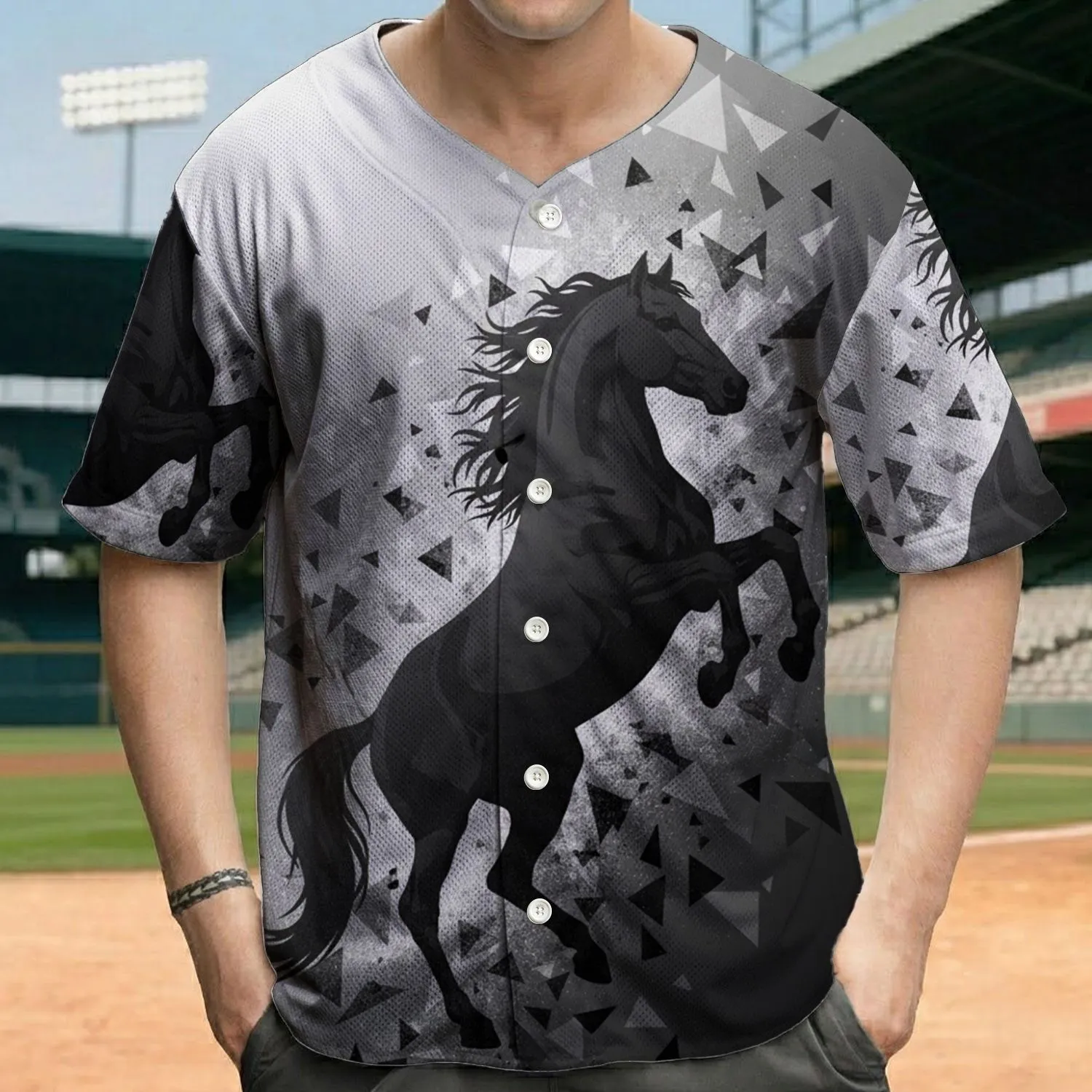 Rearing Horse Triangles Everyday Wear for Horse Owners Baseball Jersey - 1