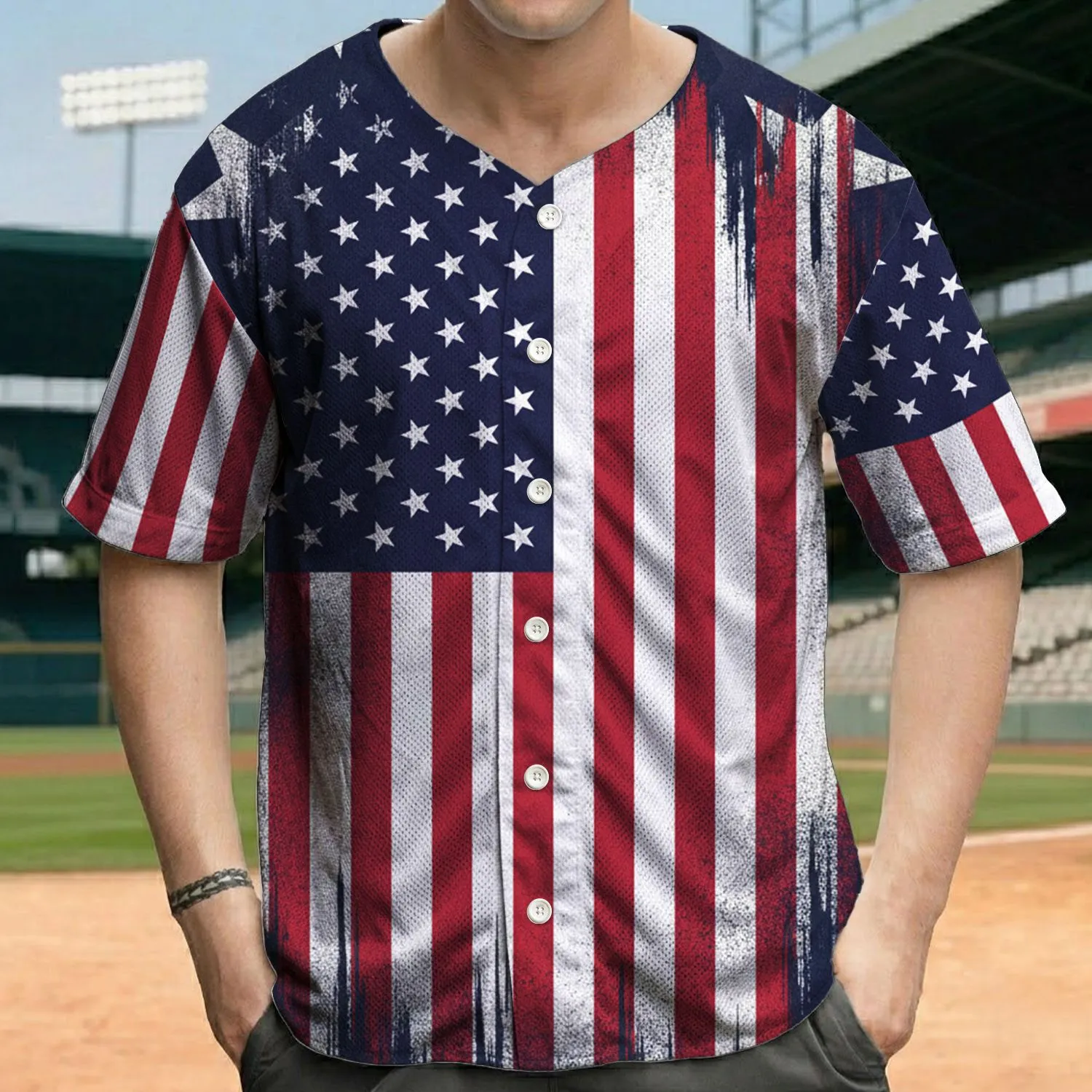 Distressed American Flag Grunge Stars - Independence Day Gift for Veterans Baseball Jersey - 1