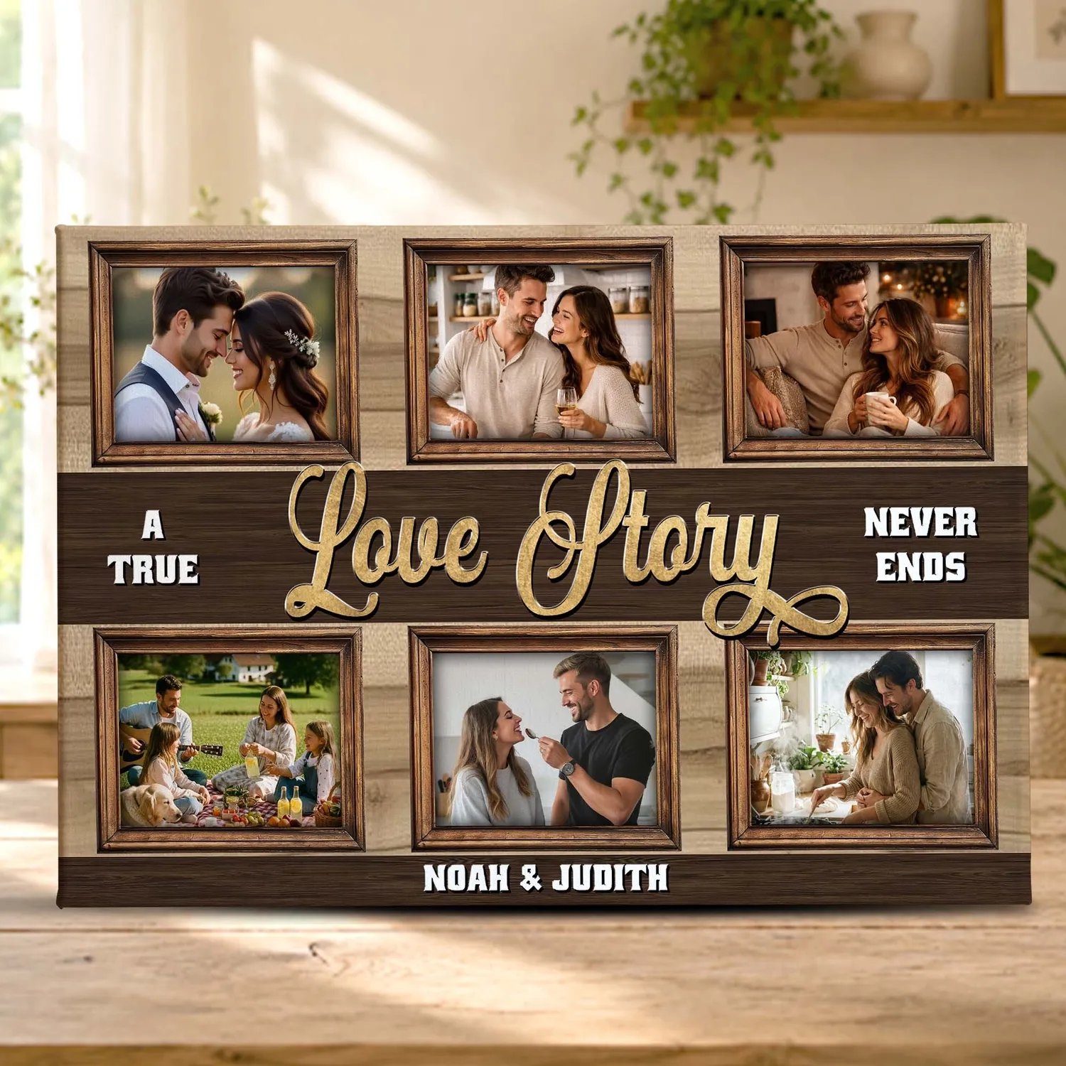 Personalized Couple Canvas Print, Custom Photo Anniversary Gift, Gift For Husband Wife, A True Love Story Wall Art - 1