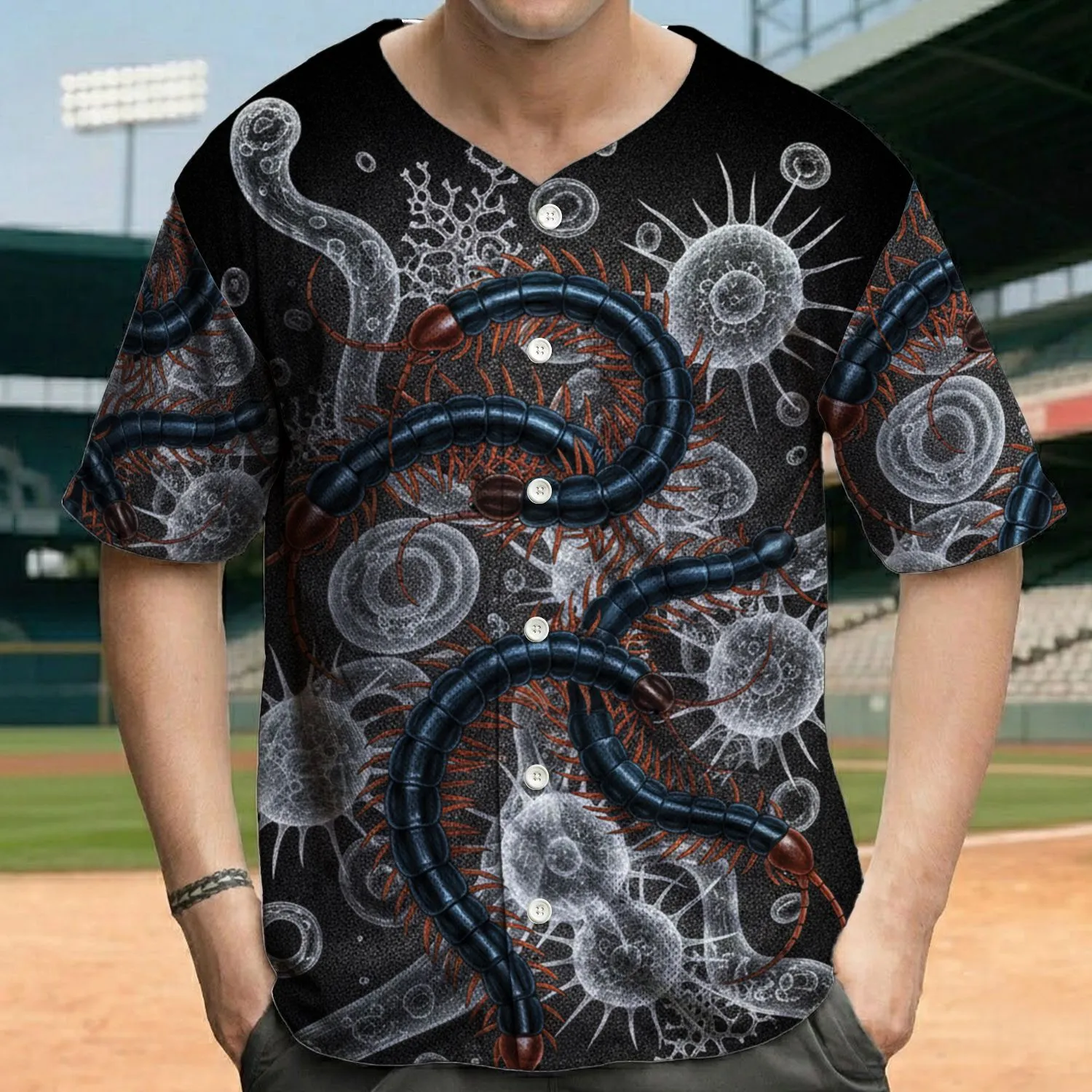 Centipedes Translucent Amoeba Microscopic Forms - Science Enthusiast Gift Baseball Jersey - 1