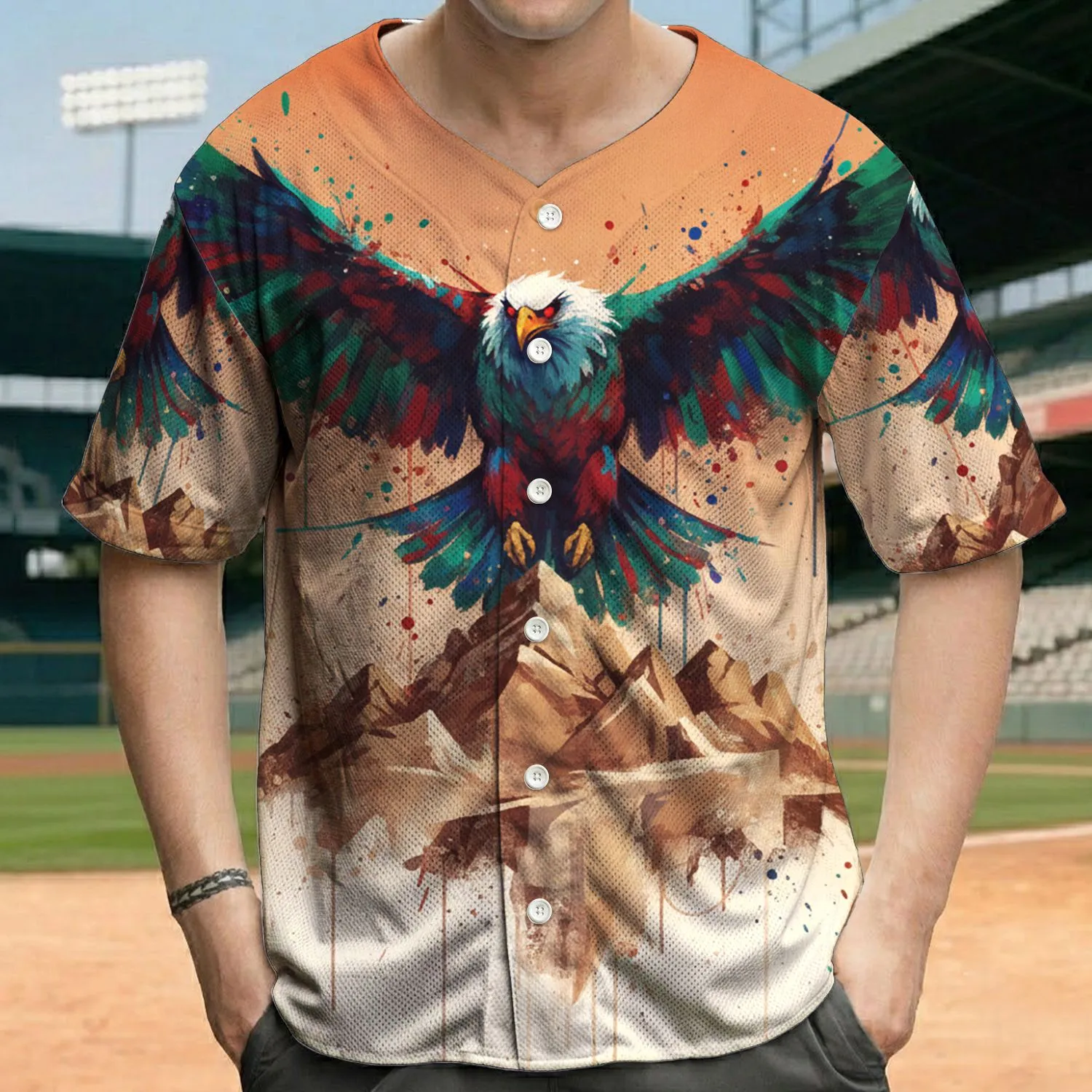 Feathered Eagle Angular Rock Formations Terracotta Cream Field - Nature Wildlife Admirer Gift Baseball Jersey - 1