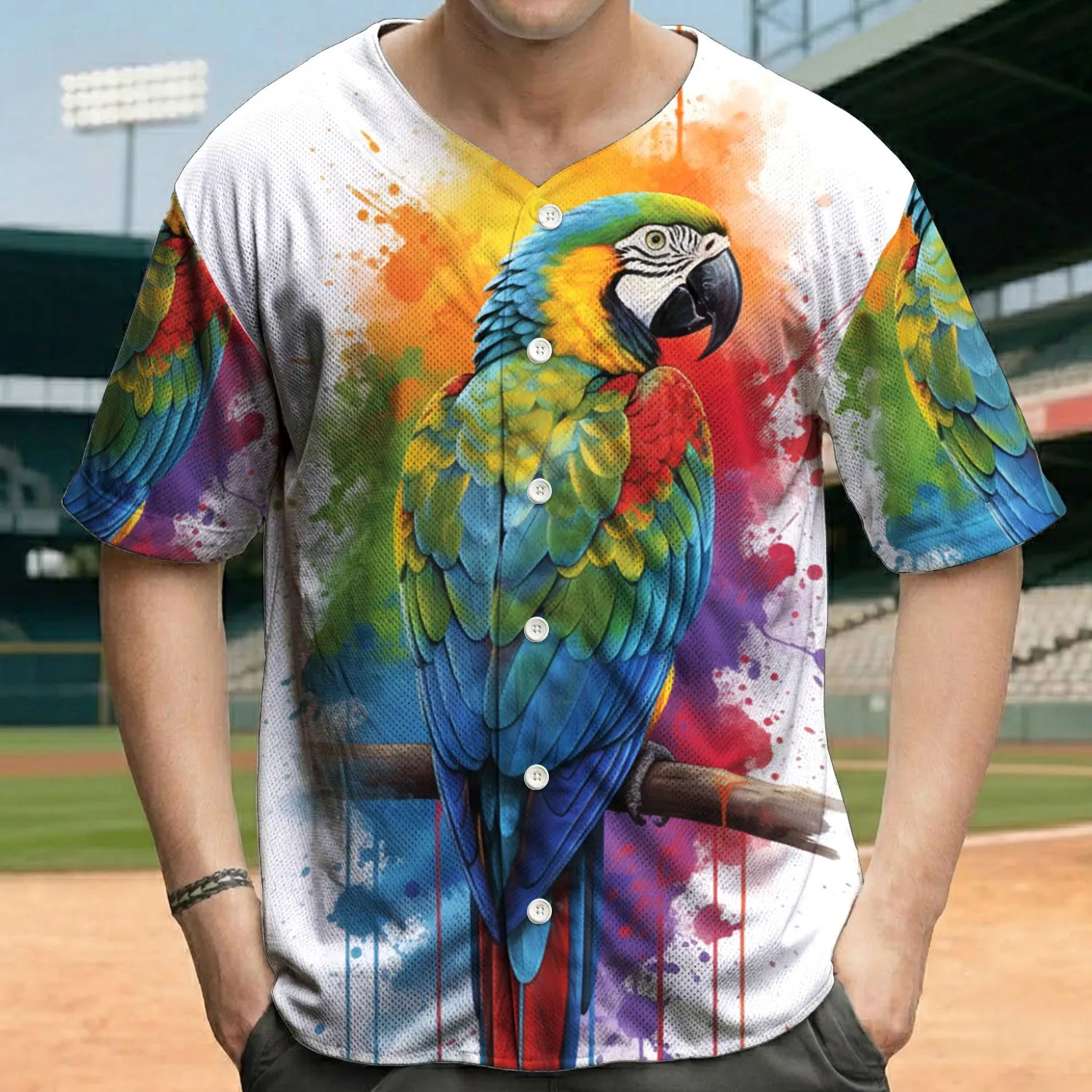 Blue-and-Gold Macaw Perched Branch - Wildlife Lover Gift for Bird Watchers Baseball Jersey - 1