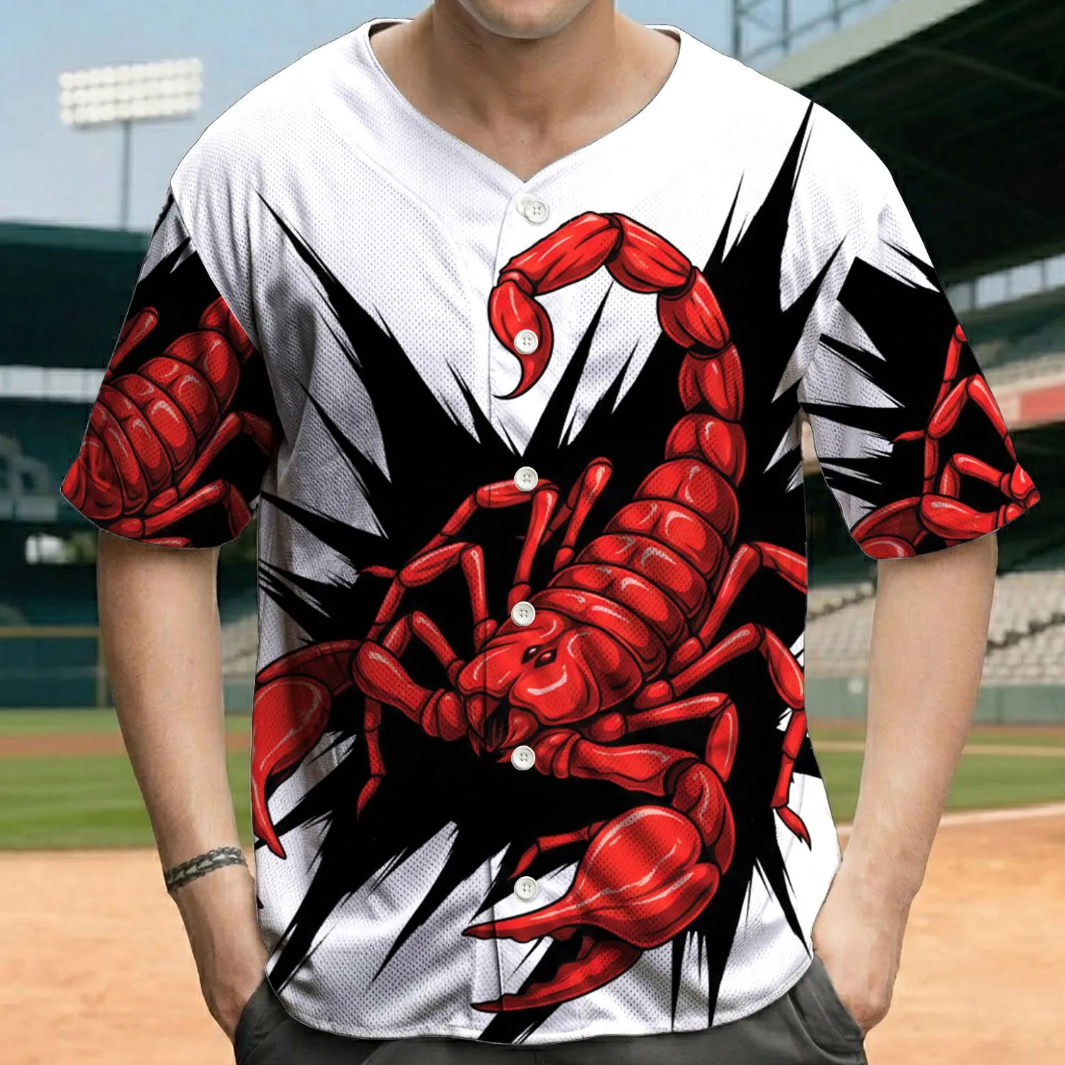 Red Scorpion Ripped Black Shapes - Everyday Wear Gift for Scorpion Lover and Wildlife Enthusiast Baseball Jersey - 1