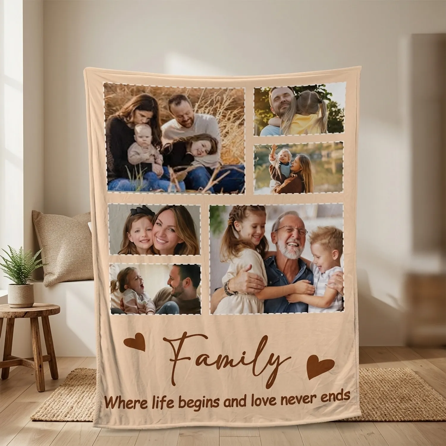 Custom Family Photo Blanket, Personalized Photo Collage Fleece Throw - 1