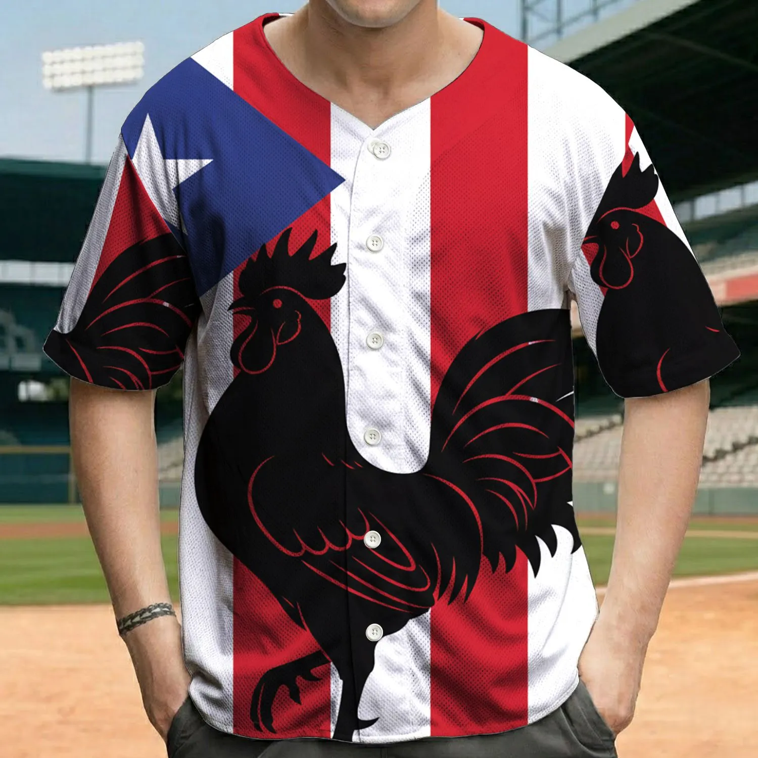 Proud Rooster Puerto Rican Flag - Cultural Pride Gift for Heritage Supporter Baseball Jersey - 1