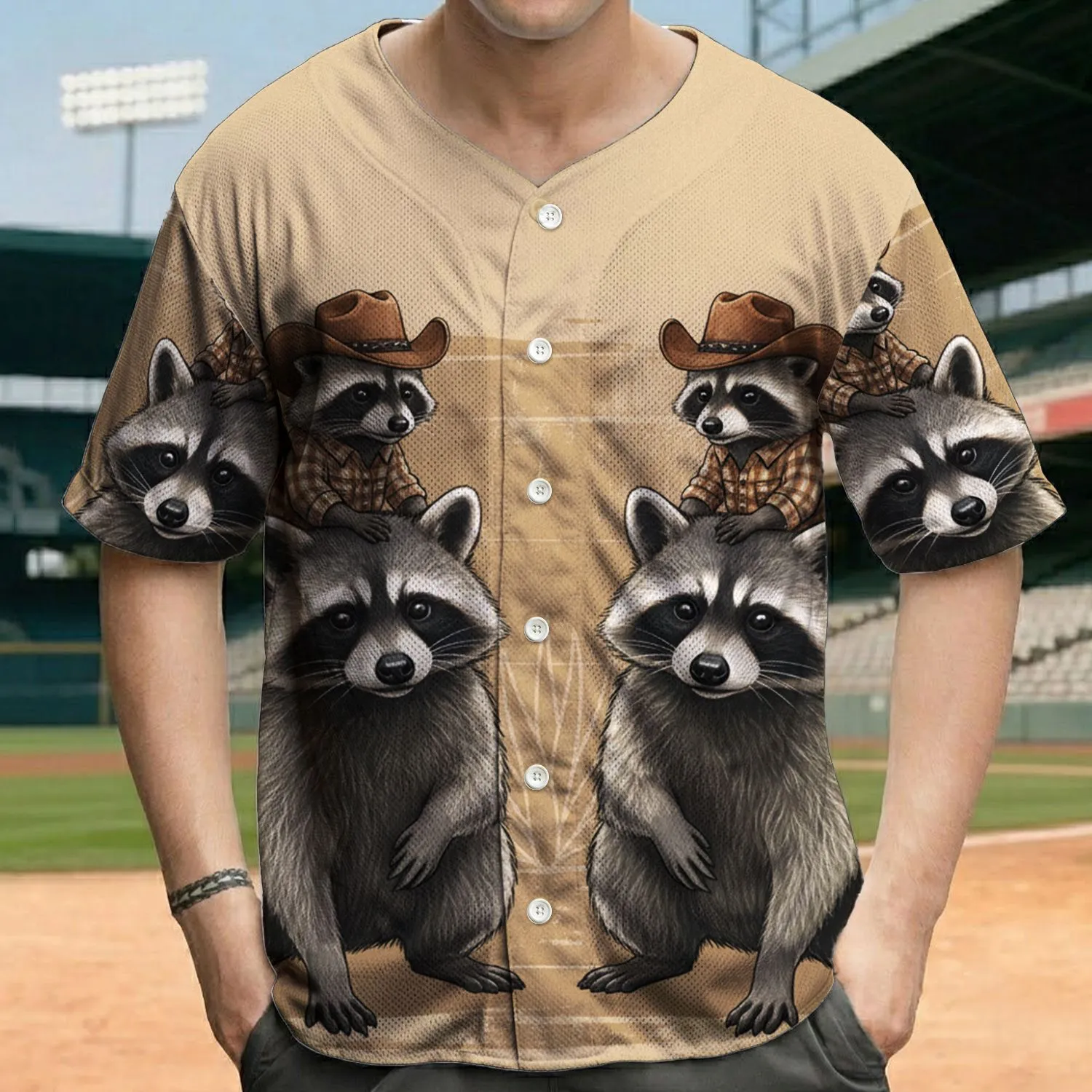 Raccoon Cowboy Western - Rustic Lifestyle Gift Baseball Jersey - 1