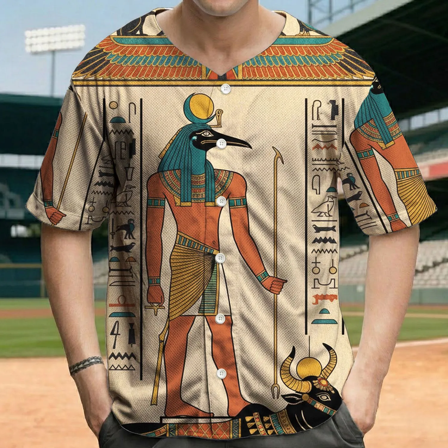 Thoth Ibis God Sacred Black Bull Ankh Hieroglyphs - Ancient Egypt History Gift for Mythology Lover Baseball Jersey - 1