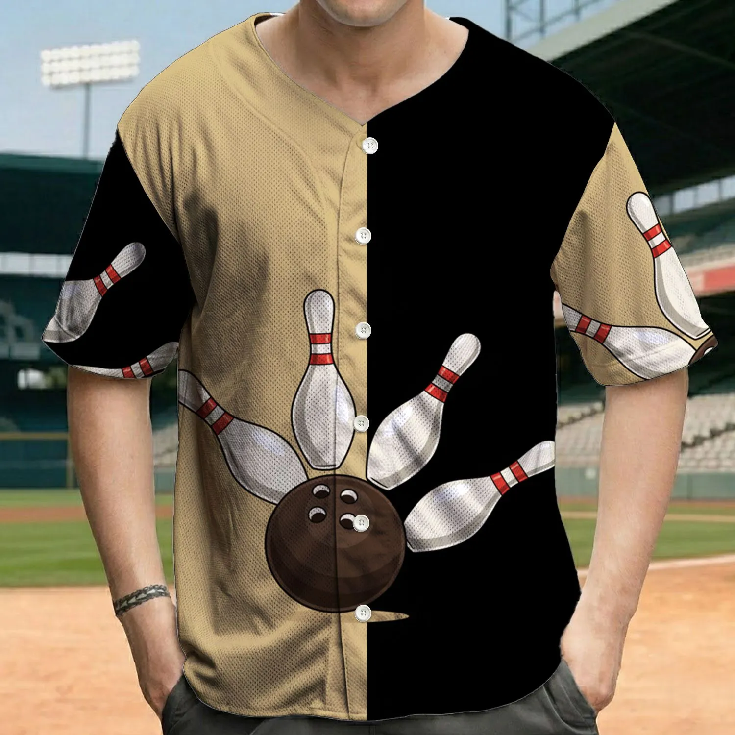 Bowling Ball Tumbling Pins - Bowling Lover Sports Gift Baseball Jersey - 1