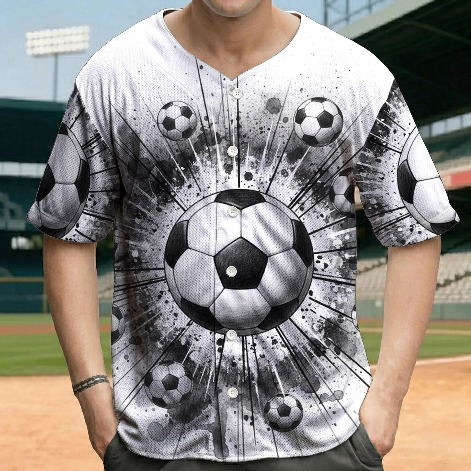 Black White Soccer Ball Motion Vortex - Game Day Sports Style for Soccer Fan Baseball Jersey - 1