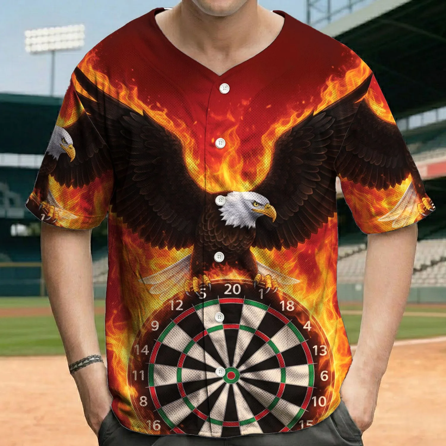 Powerful Bald Eagle Dartboard Blazing Flame - Independence Day Gift for Veterans Baseball Jersey - 1
