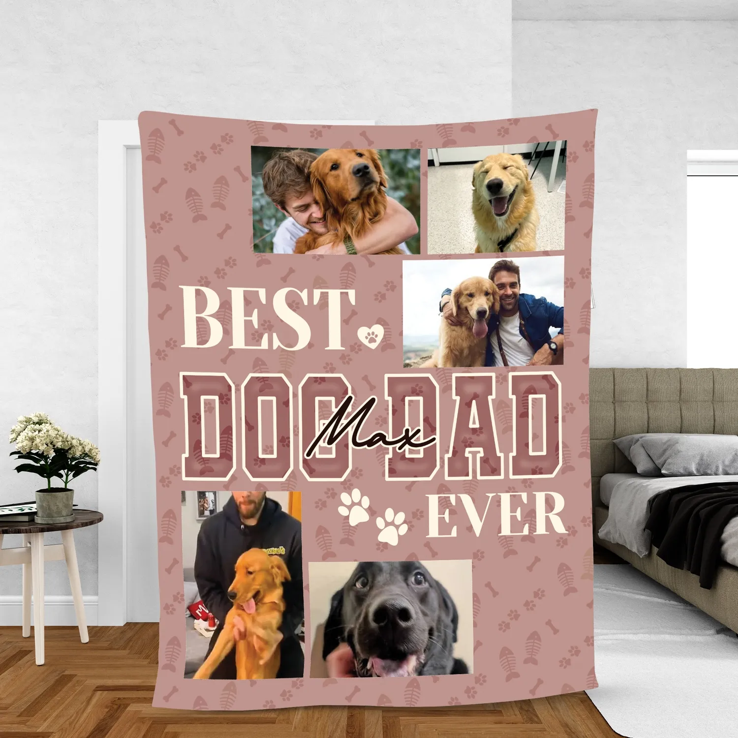 Custom Dog Dad Photo Blanket, Personalized Fathers Day Gift for Dog Lover, Best Dog Dad Ever Photo Blanket - 1