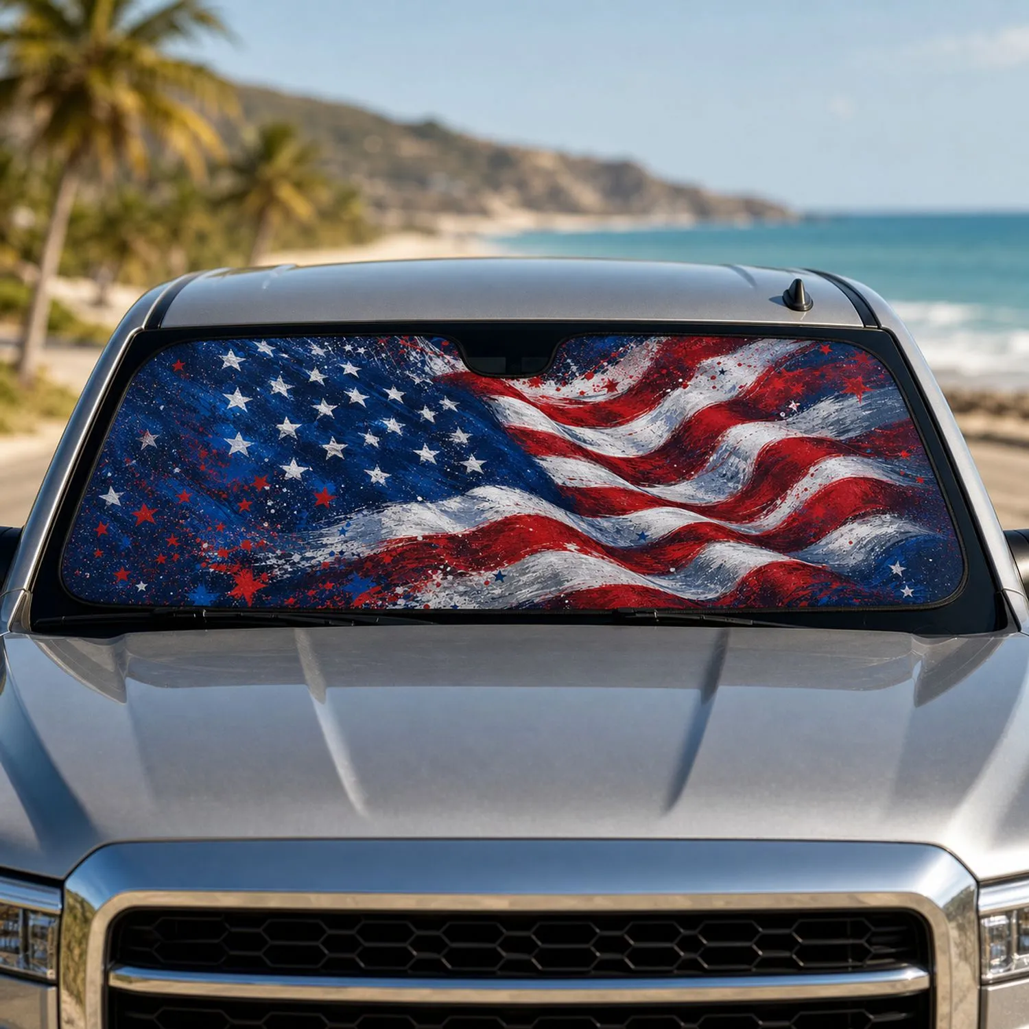 Abstract American Flag Paint Splatter Patriotic July Fourth Road Trip Decor For Veterans Car Sunshade - 1