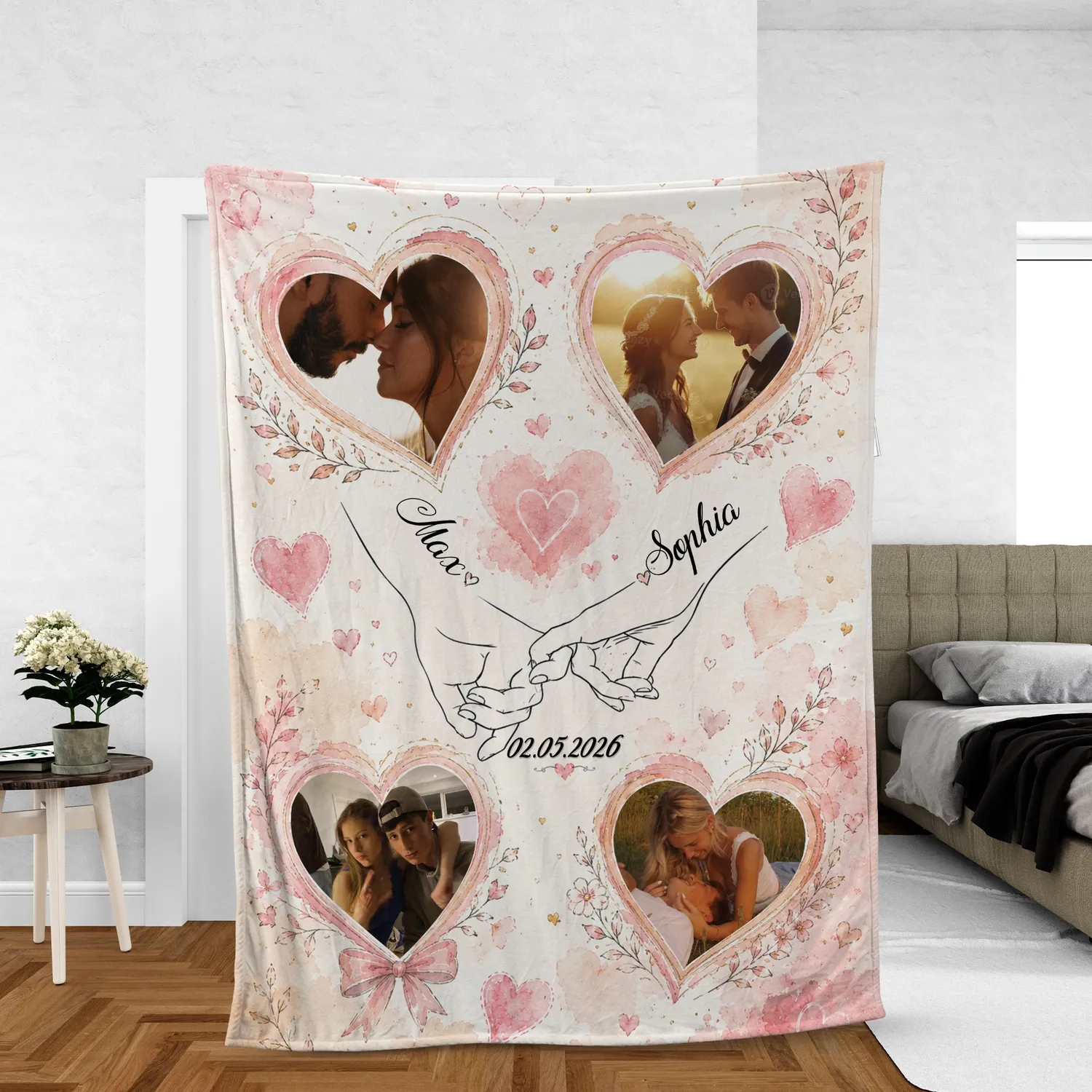 Custom Couple Photo Blanket, Personalized Anniversary Gift for Husband or Wife - 1