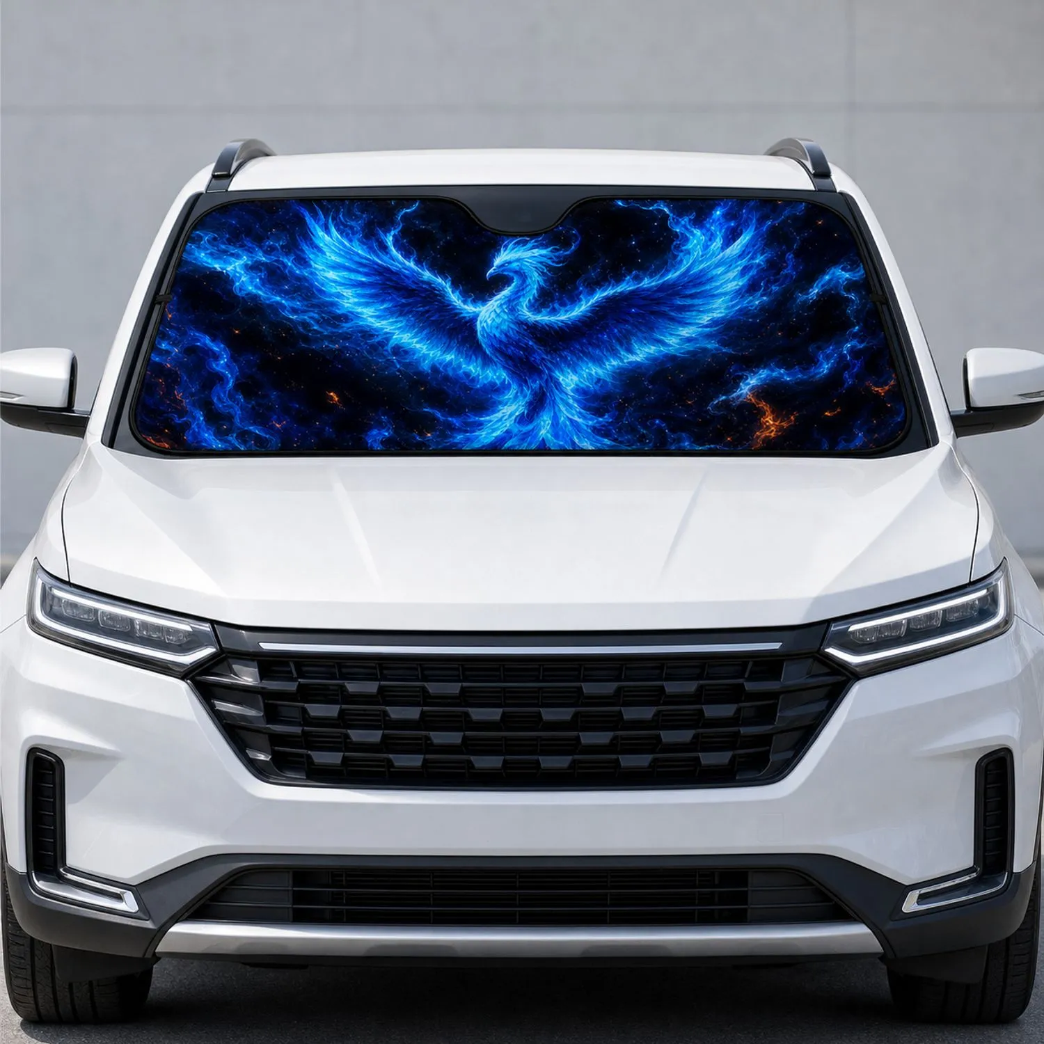 Electric Blue Flame Phoenix Fantasy Scene For Road Trips And Mythical Creature Fans Car Sunshade - 1