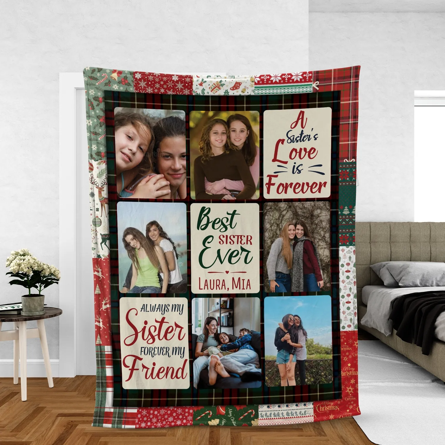 Custom Sister Photo Blanket, Personalized Christmas Gift for Sister - 1