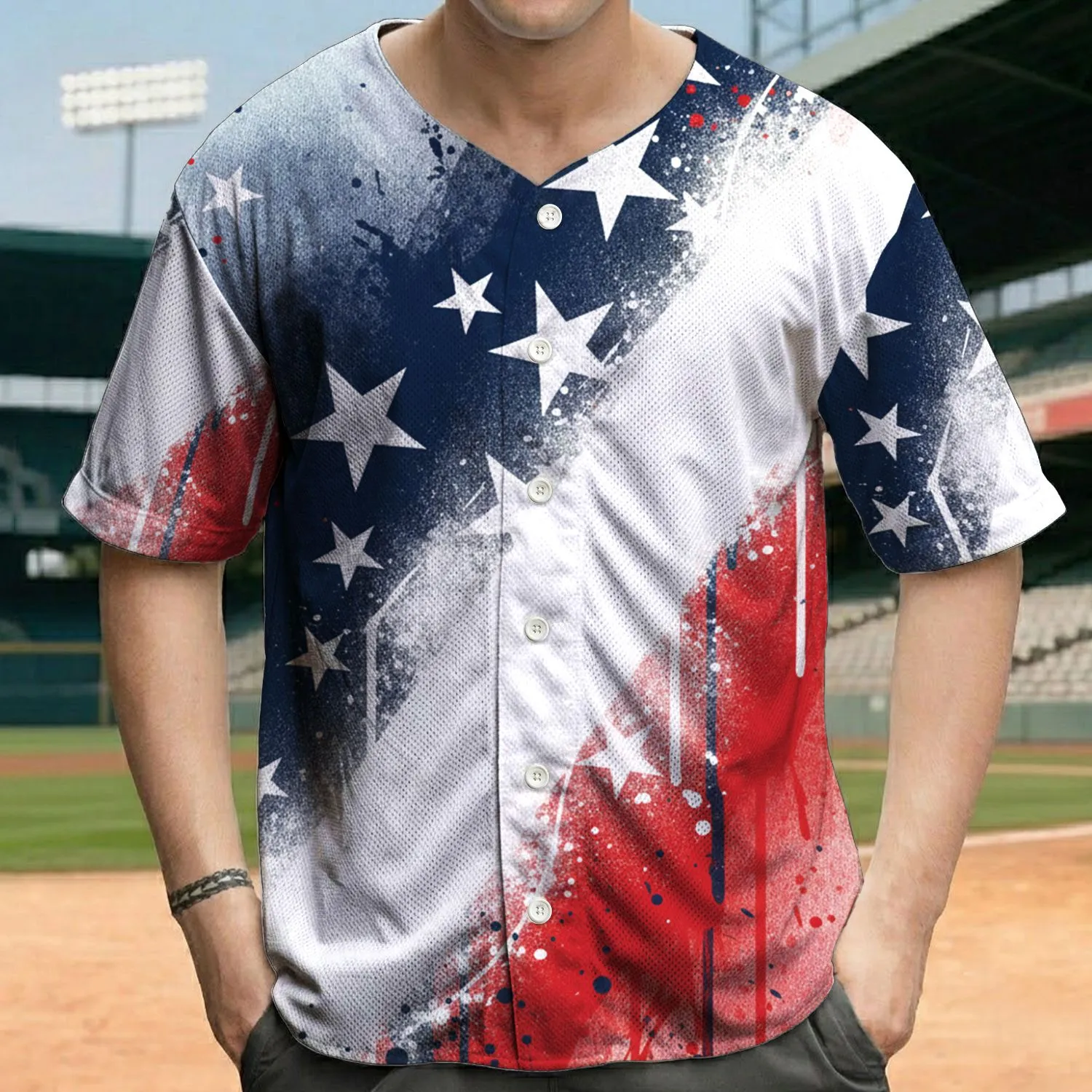 Distressed American Flag Stars Stripes - Independence Day Gift for Veterans Baseball Jersey - 1