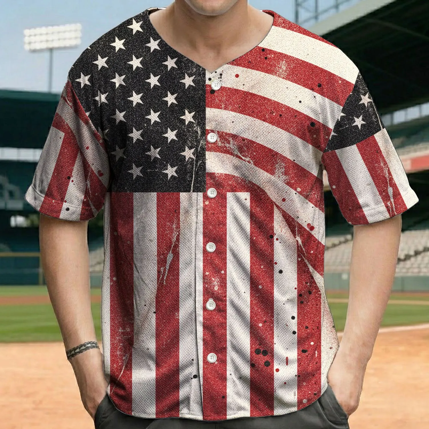 Heavily Distressed American Flag - Independence Day Celebration Gift for Veterans & Military Baseball Jersey - 1