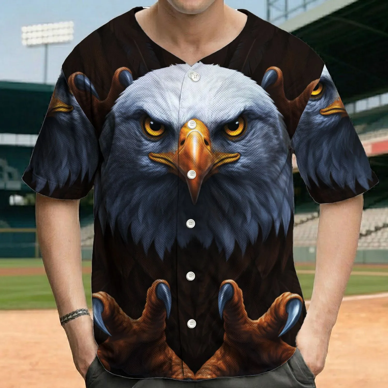 Eagle Head Talons Golden Eyes Orange Beak Feathers - Wildlife Lover Gift for Eagle Lover Baseball Jersey - 1