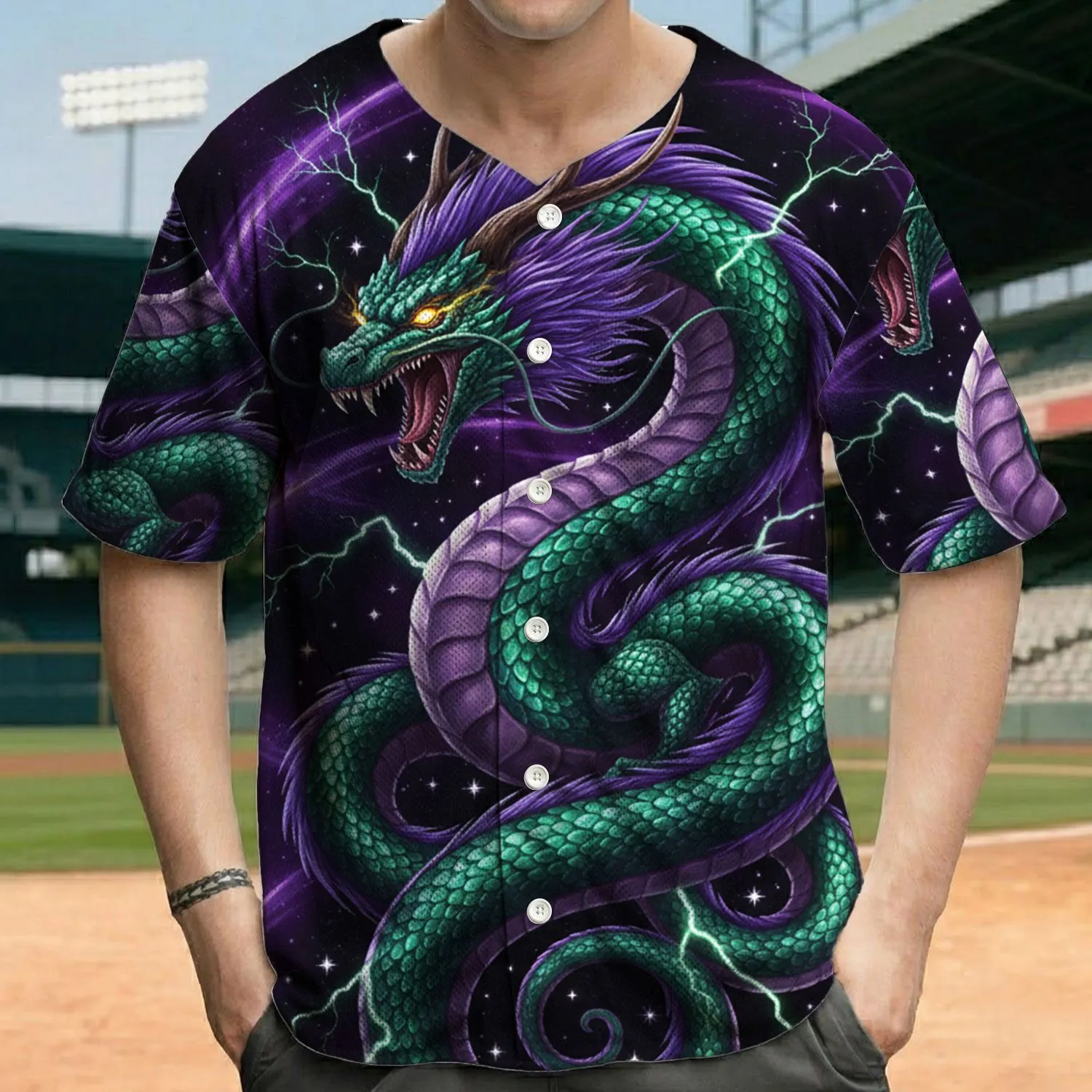 Powerful Serpentine Dragon Cosmic Void Magic Energy Stars - Fantasy Lover Collectible Gift Baseball Jersey - 1