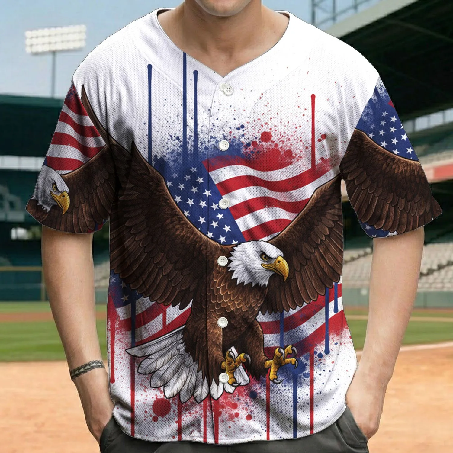 Bald Eagle American Flag Independence Day Gift for Veterans Baseball Jersey - 1