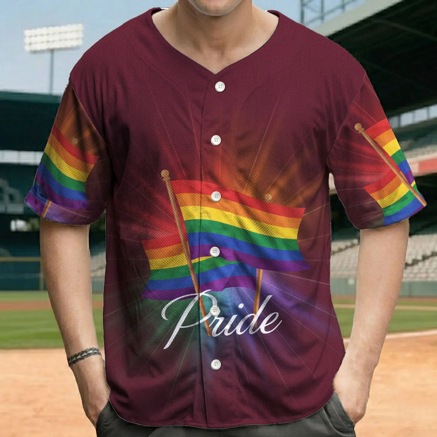 Rainbow Pride Flags 'Pride' Script - Show Your Support for Pride Celebration Events Baseball Jersey - 1