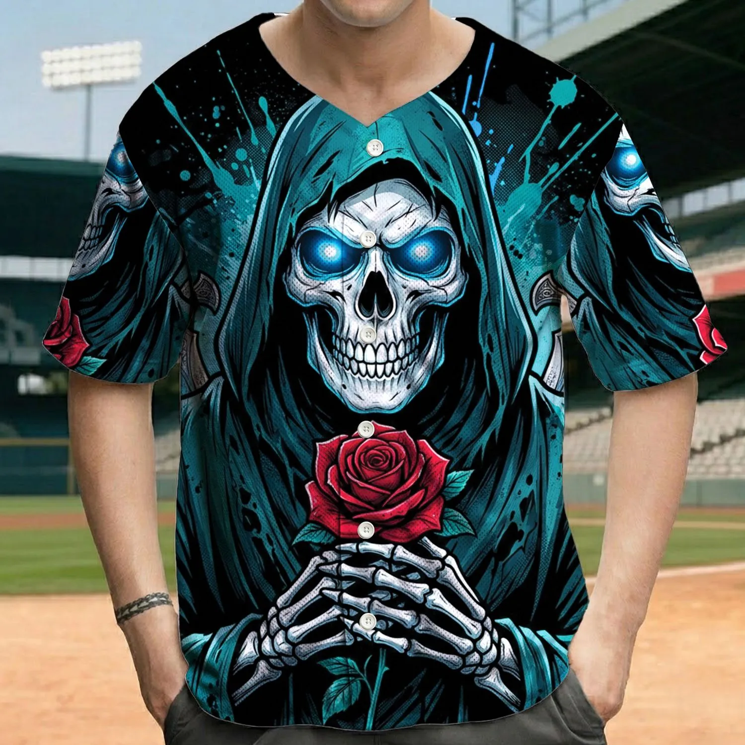 Twisted Skeletal Figure Rose Daggers - Dark Fantasy Fan Gift Baseball Jersey - 1