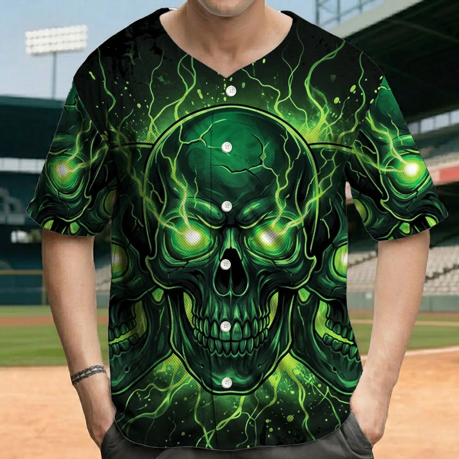 Dripping Grunge Skulls Neon Green Glow WINIONG - Dark Art Lover Gift Baseball Jersey - 1