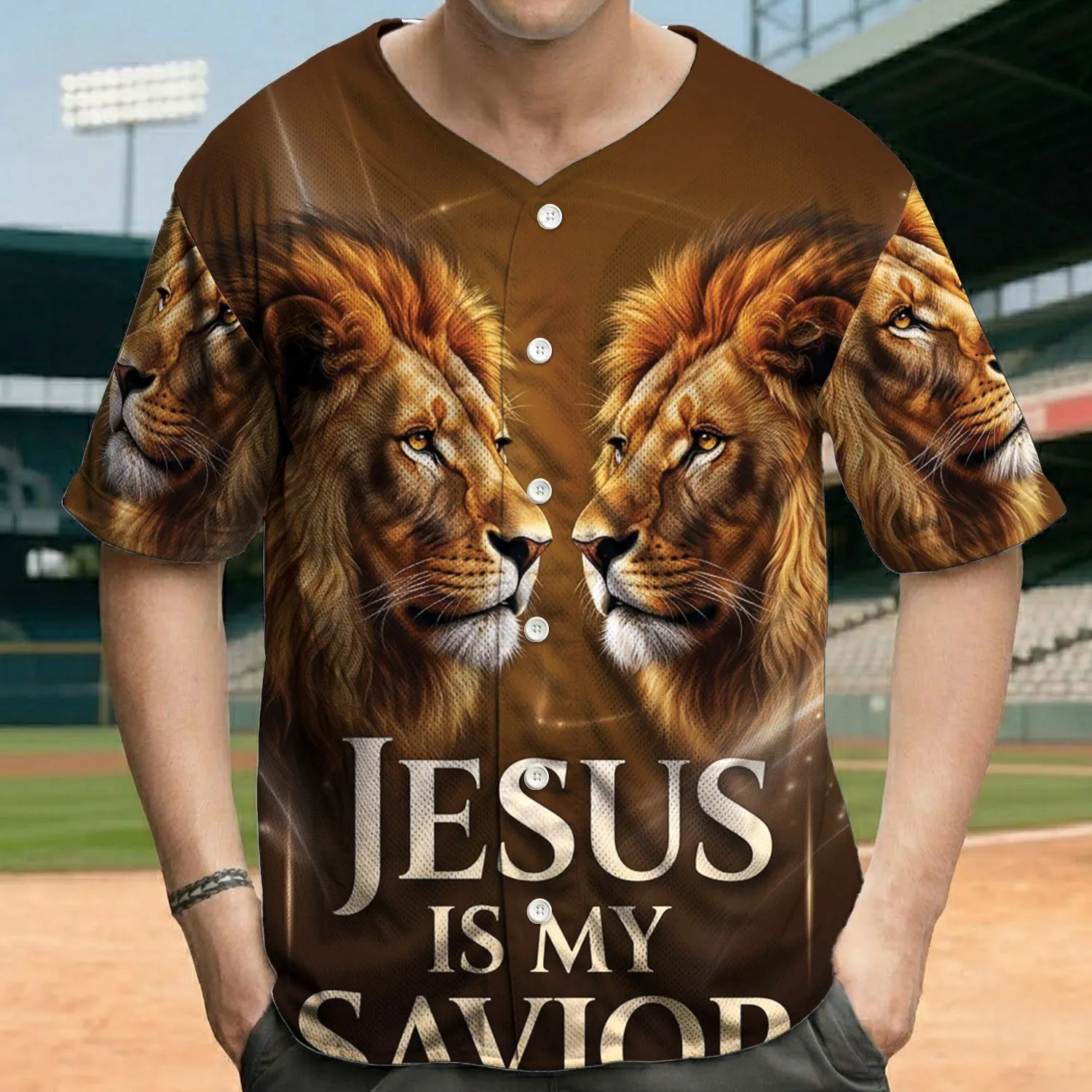 Regal Lion King Jesus Savior - Christian Spiritual Faith Lifestyle Religious Gift Baseball Jersey - 1