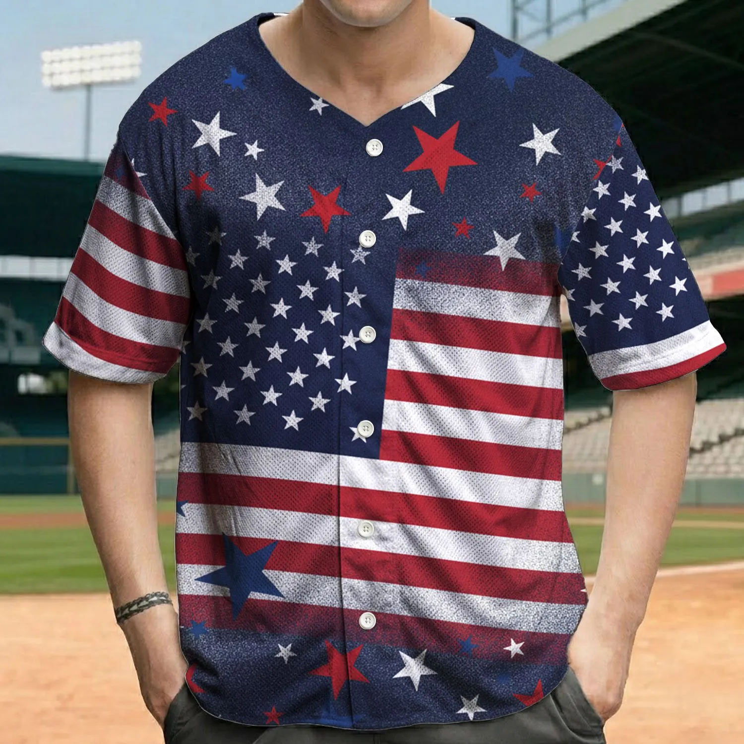 American Flag Patriotic Stars - Independence Day Celebration for Veterans Baseball Jersey - 1