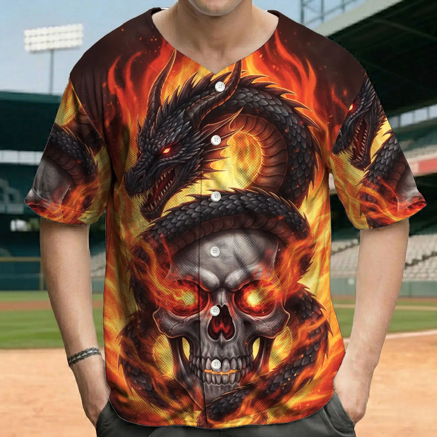 Glowing Skull Fiery Dragon - Gothic Lifestyle Gift for Dark Fantasy Enthusiast Baseball Jersey - 1