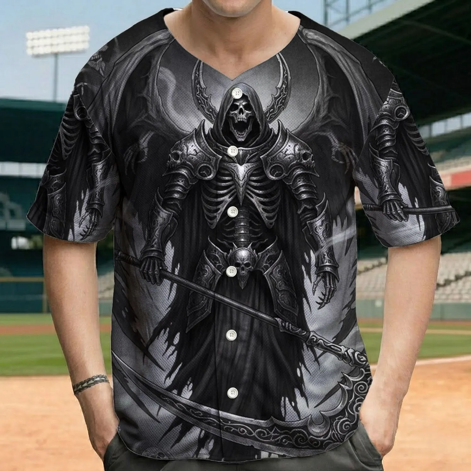 Winged Skeleton Scythe - Spectral Figure Fan Gift Baseball Jersey - 1