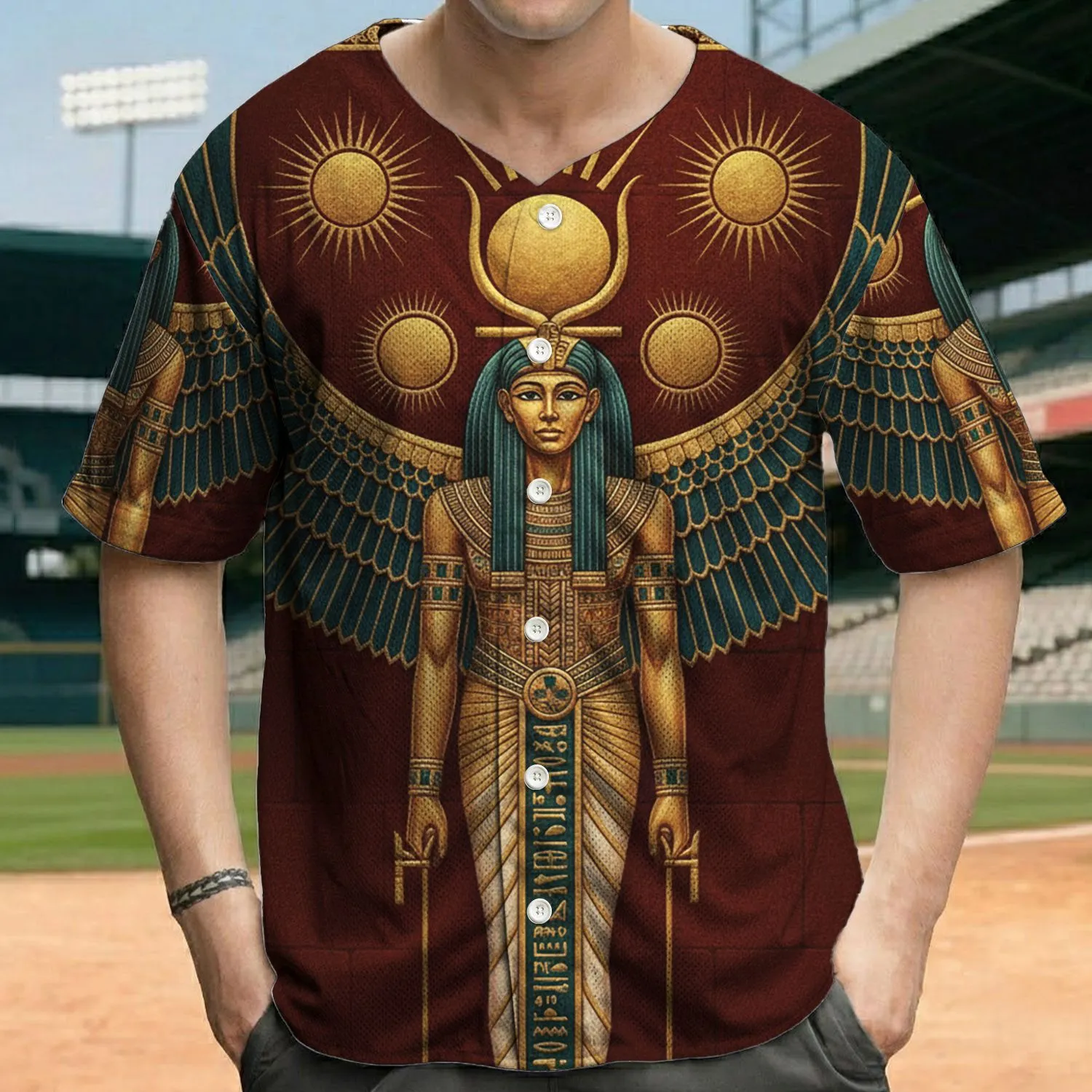 Pharaonic Winged Deity Sun Disk Hieroglyphs - Ancient History Lover Gift Baseball Jersey - 1