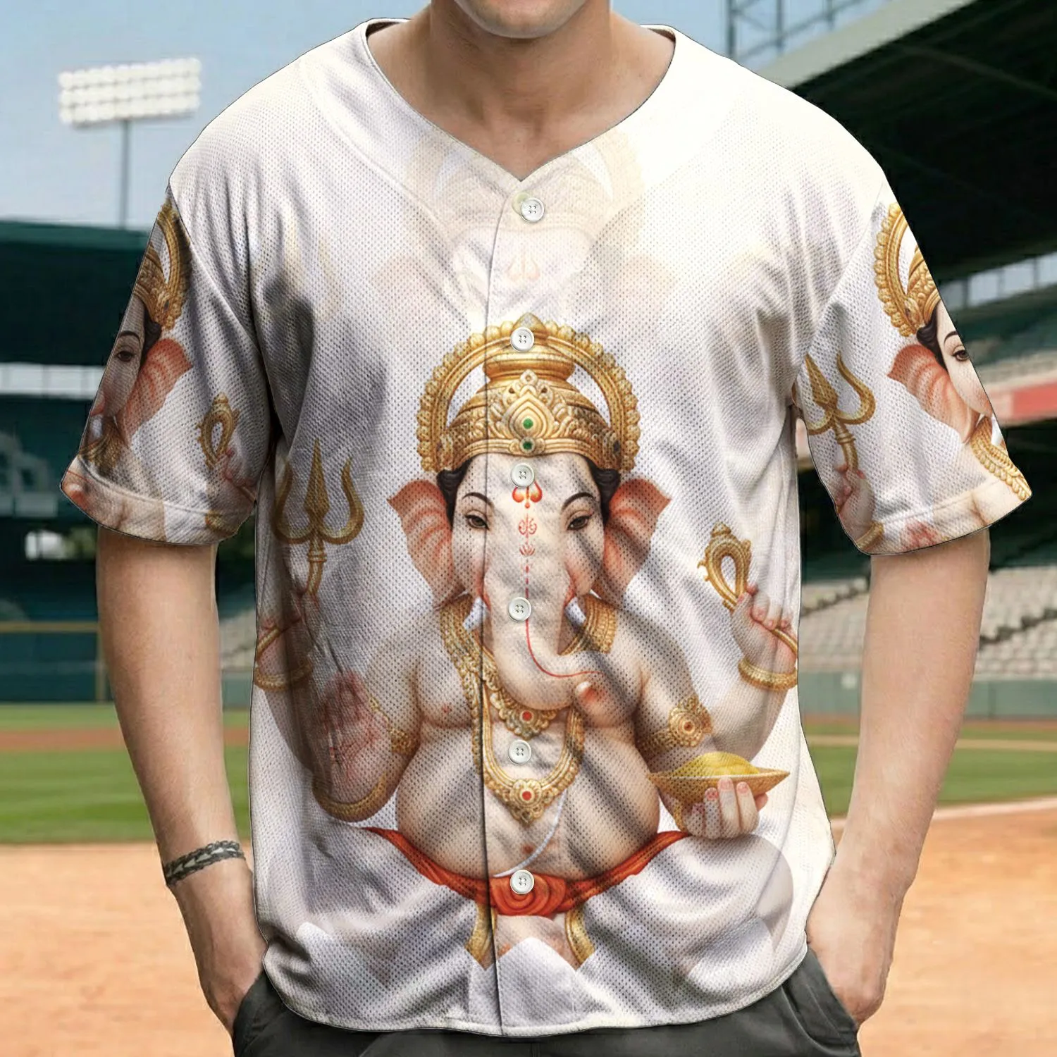 Lord Ganesha Lotus Light Orbs - Spiritual Practice Gift for Yoga Enthusiast Baseball Jersey - 1