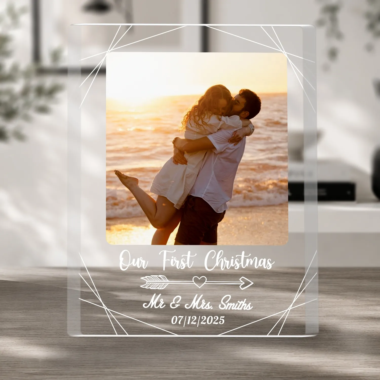 Custom Couple Photo Acrylic Plaque, Personalized First Christmas Gift - 1