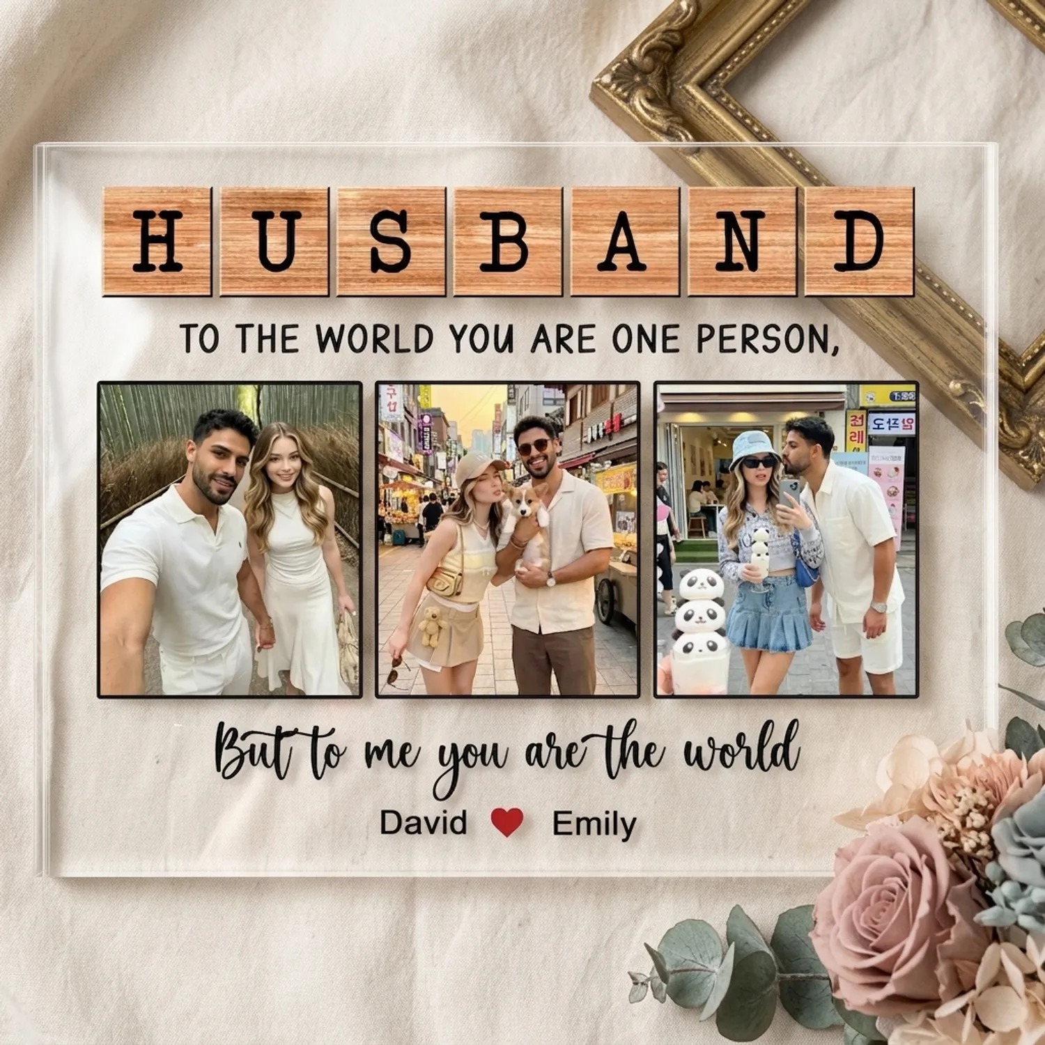 Custom Couple Photo Acrylic Plaque, Personalized Name and Date Gift - 1