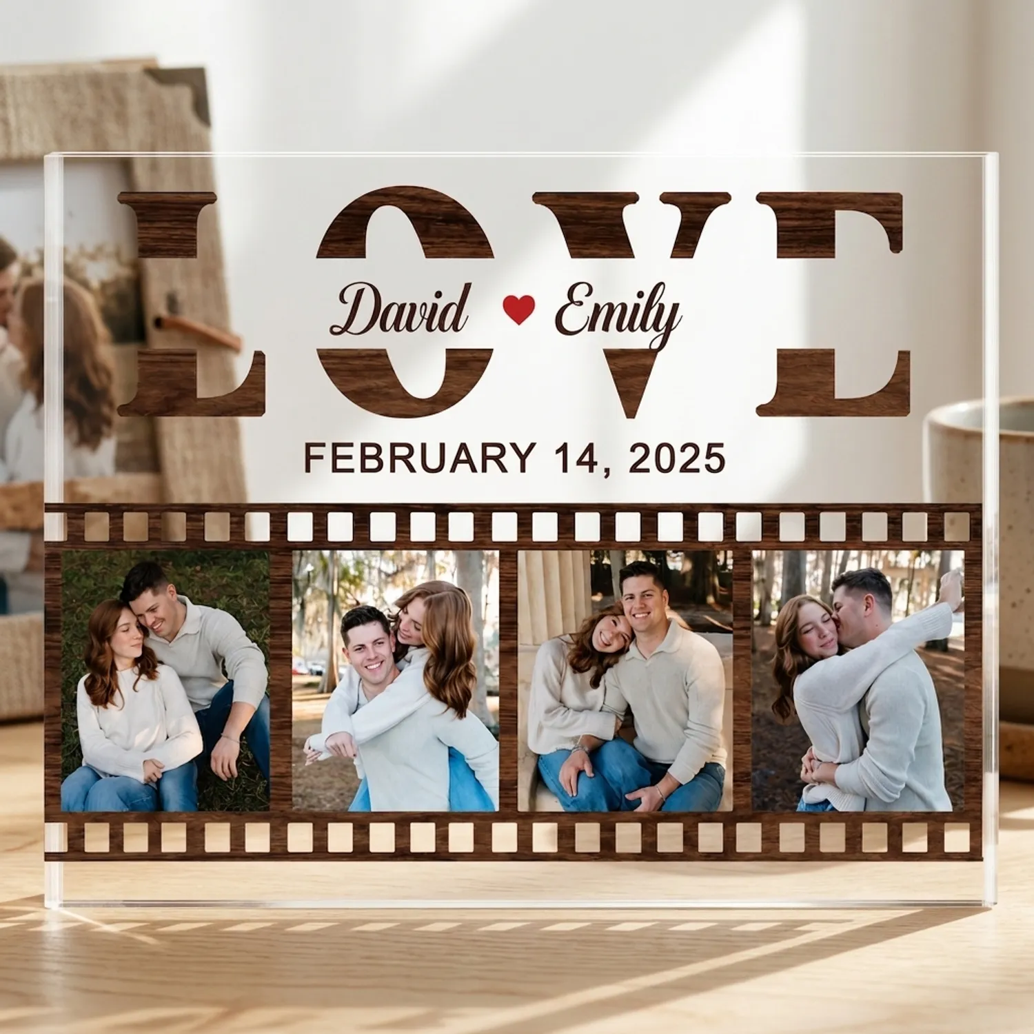 Custom Couple Photo Acrylic Plaque, Personalized Name and Date Gift - 1
