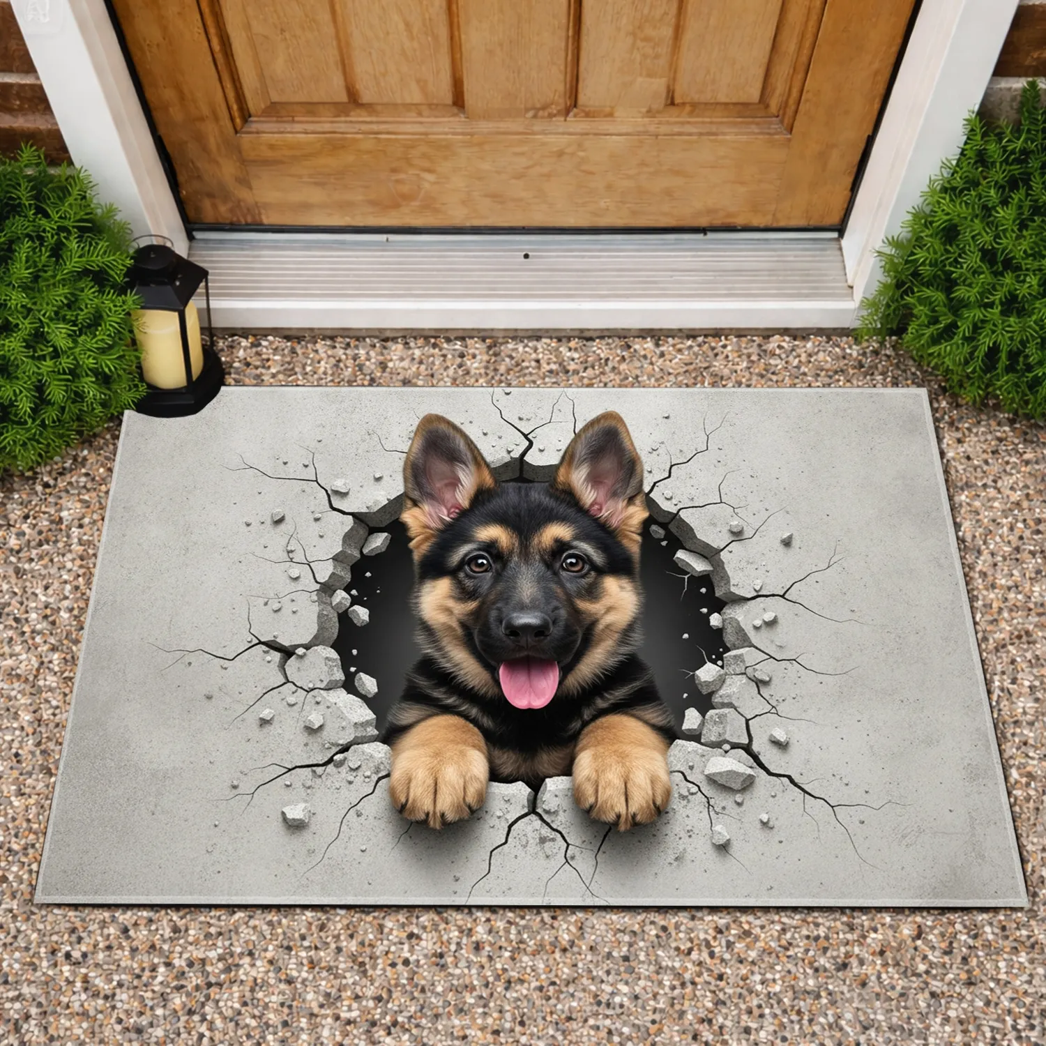 German Shepherd Puppy Emerging Concrete - Dog Lover Home Decor Gift Doormat - 1