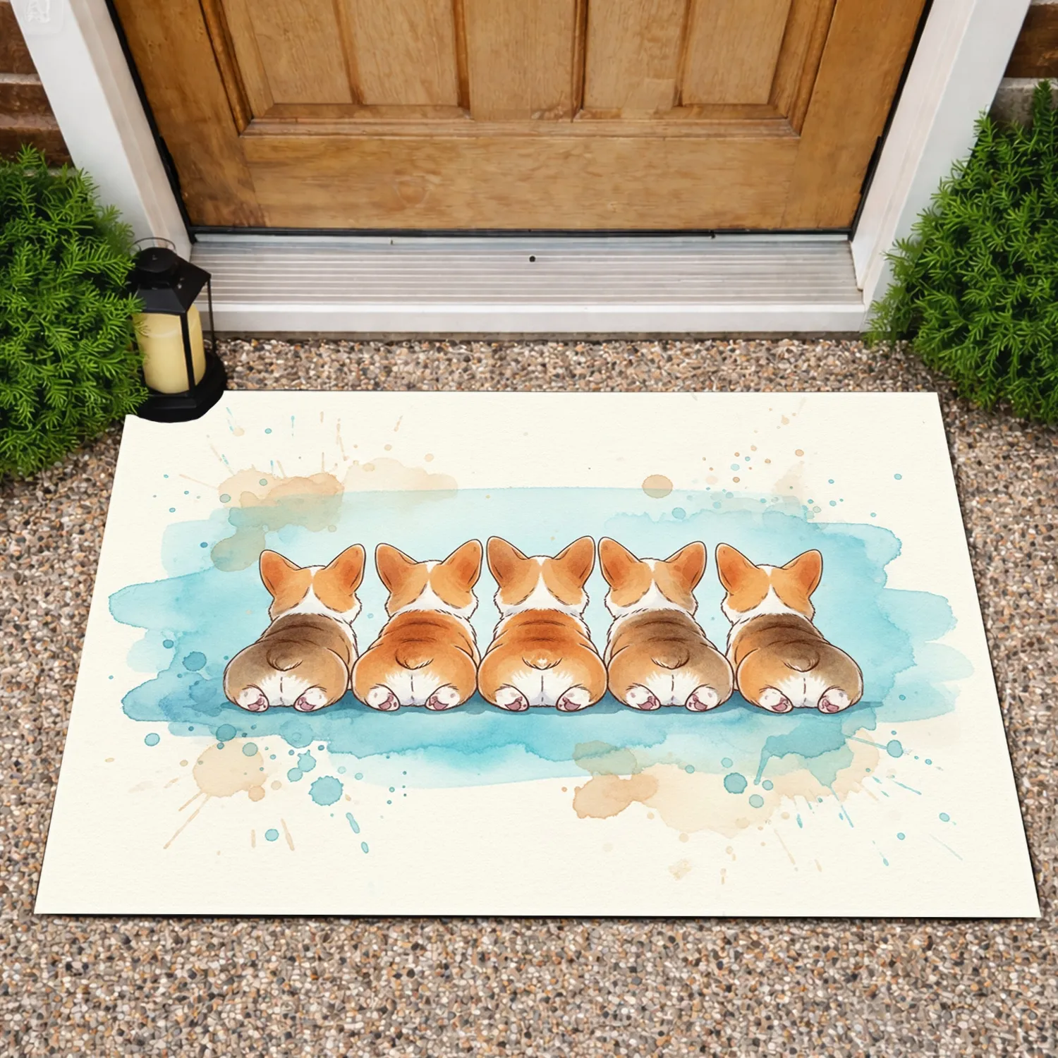 Five Corgi Puppies - Dog Lover Home Decor Gift for Corgi Owners Doormat - 1