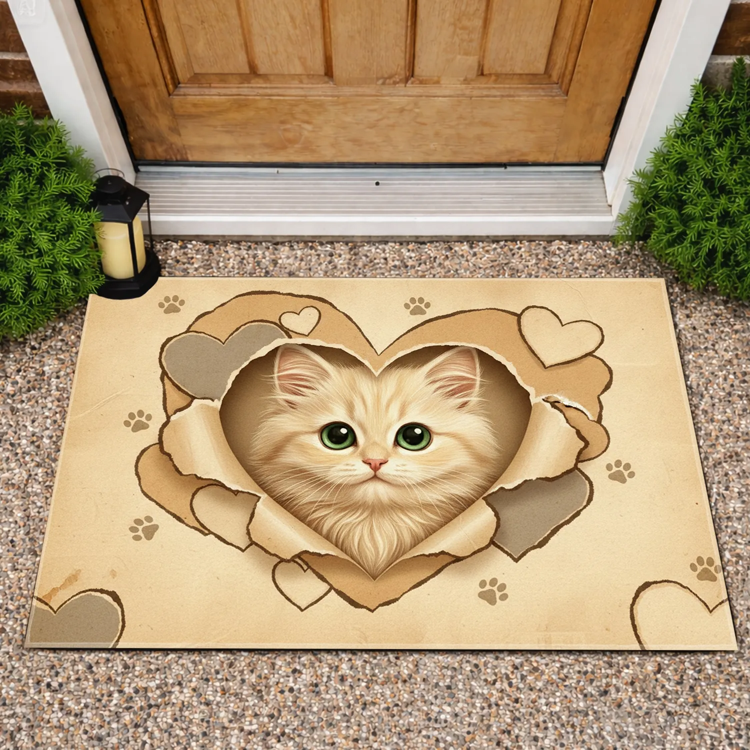 Fluffy Kitten Torn Heart Paw Prints - Kitten Lover Home Decor Gift Doormat - 1