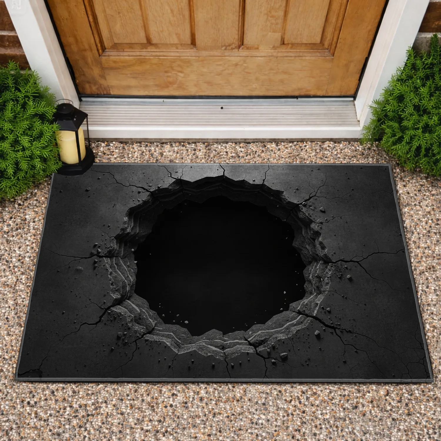 Broken Concrete Dark Void Fractured Rock Chasm - Industrial Home Decor Gift Doormat - 1
