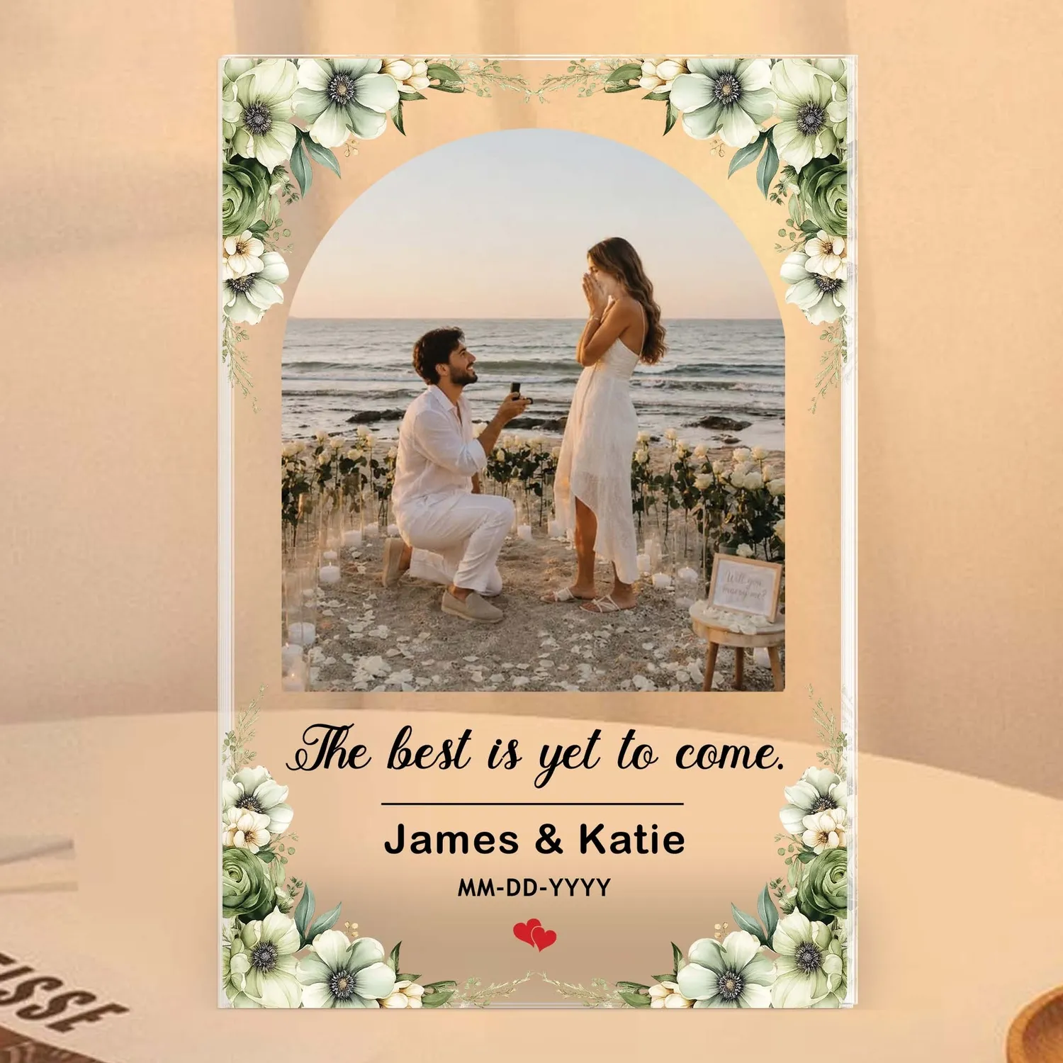 Personalized Engagement Plaque, Newly Engaged Couples Gift, Custom Acrylic Sign, Future Mr and Mrs Keepsake, Proposal Date Photo Block - 1